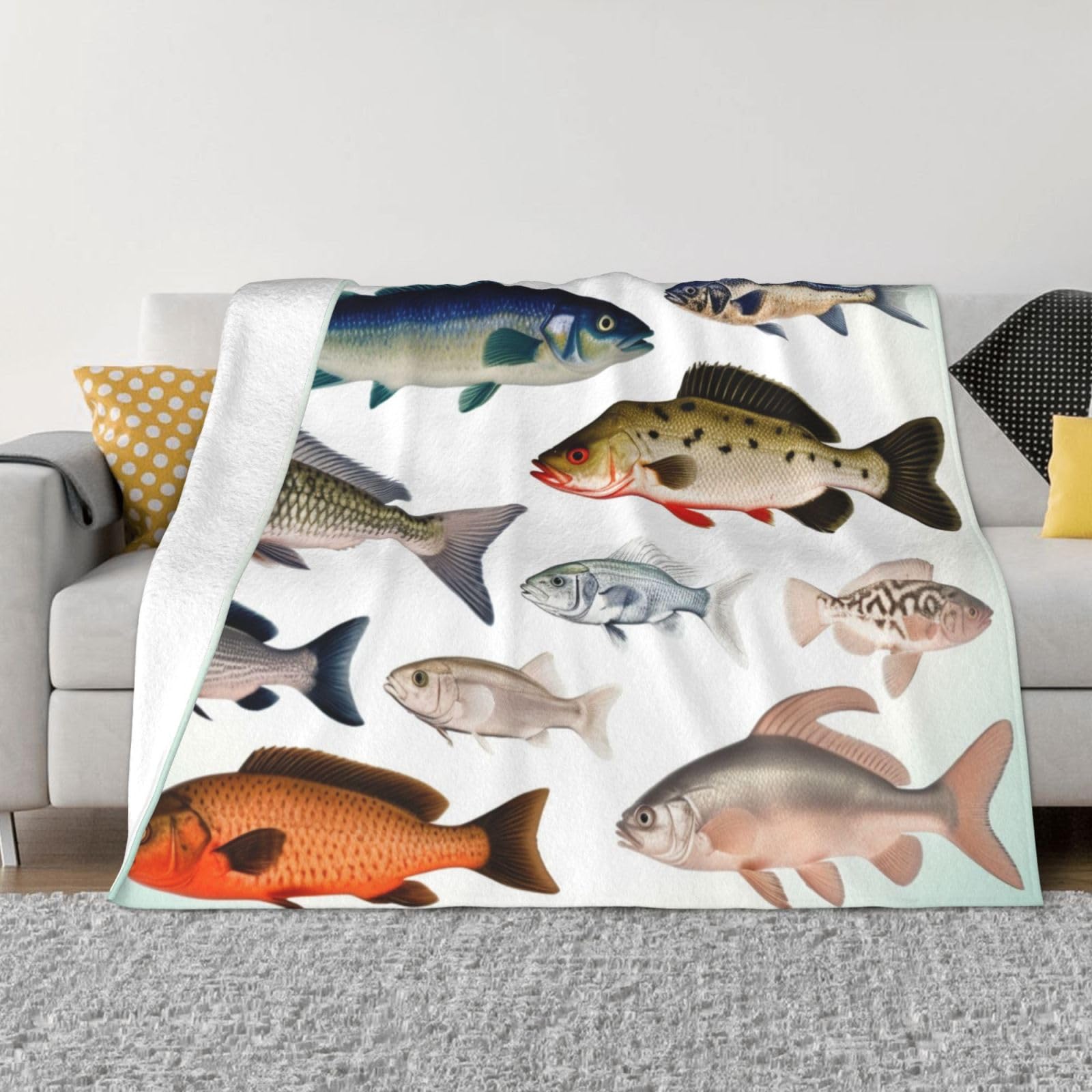 KLOPH Different Fish Throw Blanket 50"x40" Flannel Fluffy Warm Blanket for Couch, Reversible Plush Blankets for Bed, Comfy Fuzzy Blanket for Sofa, Plush Lightweight-Blankets for All Season
