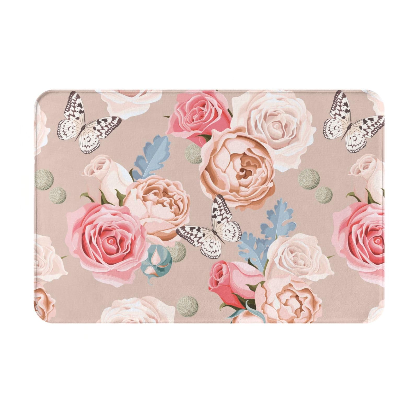 Gearsly Bath Mat 40 x 60 cm,Flowers Peony Roses Butterfly Non-Slip Shower Mats for Bathroom Floor,Super Absorbent Quick Dry Bathroom Mat,Soft Anti Mould Bath Rug Machine Washable