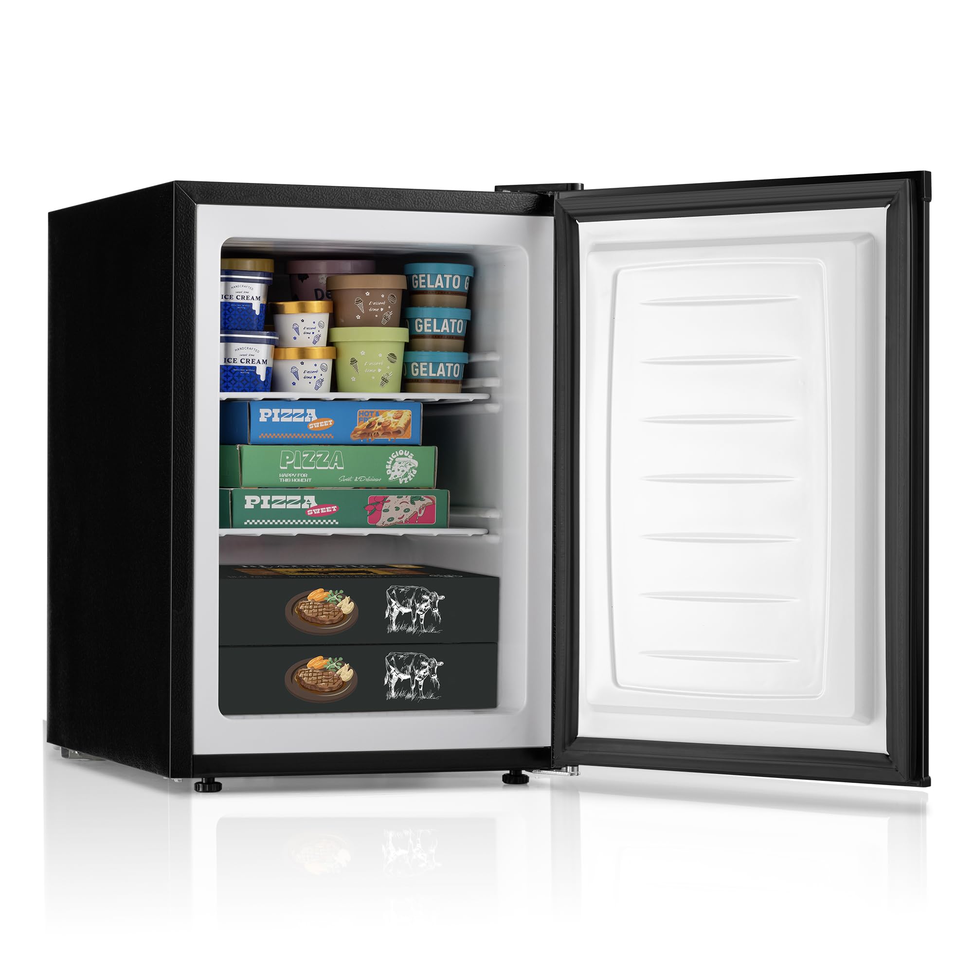 Stopsad 3.0 Cu.ft Upright Freezer, Mini Freezer with 7 Adjustable Thermostat & Removable Shelves, Small Standup Freezer with Reversible Single Door, Energy-Saving, Compact for Home/Dorm/Office, Black on Fridge.com