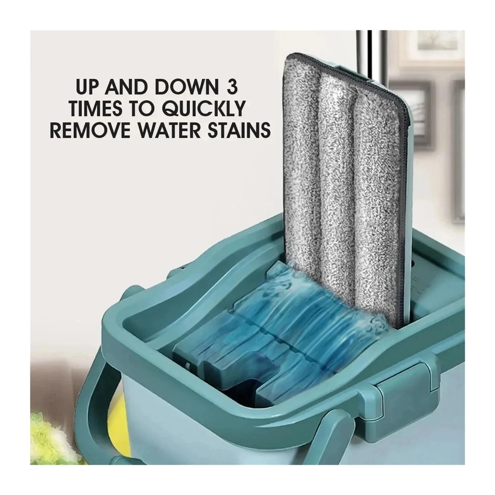 Trapeador Plano con Cubo, escurridor Manos Libres, Almohadillas de Microfibra for Limpieza de Pisos, Uso en seco o húmedo sobre Laminado de Madera Dura(Mop Set)