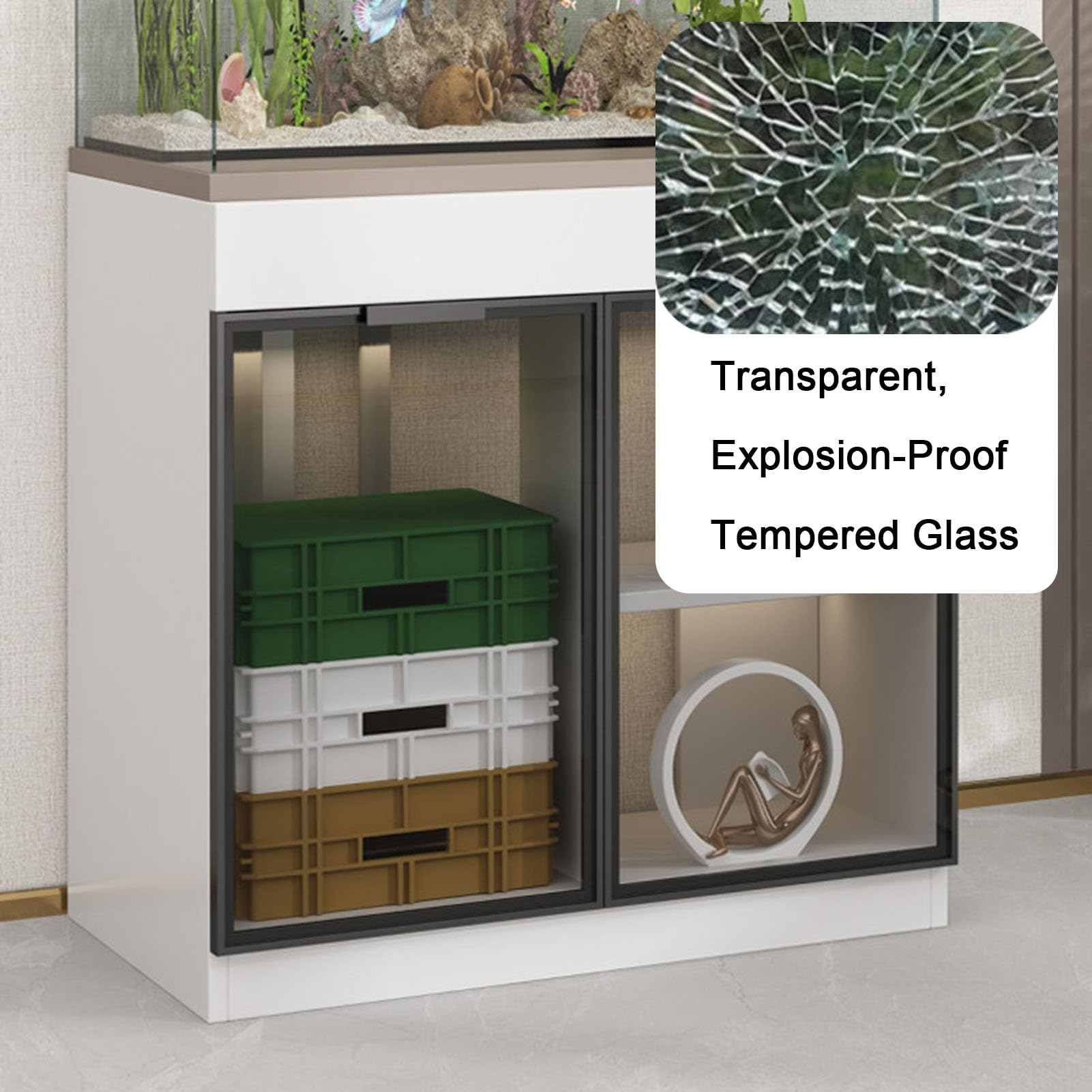 Soporte para Acuario, Soporte Pie para Terrario Reptiles, Soporte para Acuario con Armario Almacenamiento para Sala Estar Y Recibidor(Black,120X40X75CM)