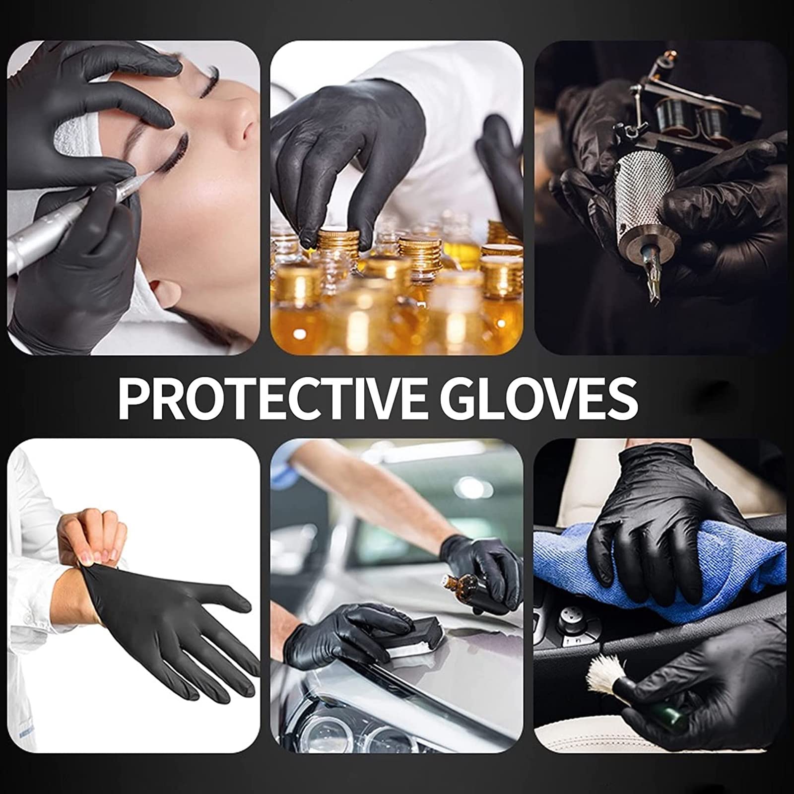 Intco Basic Medical Black Nitrile Exam Gloves 4.5 Mil - Latex-Free & Powder-Free - NGPF 1044 (box of 100), Small