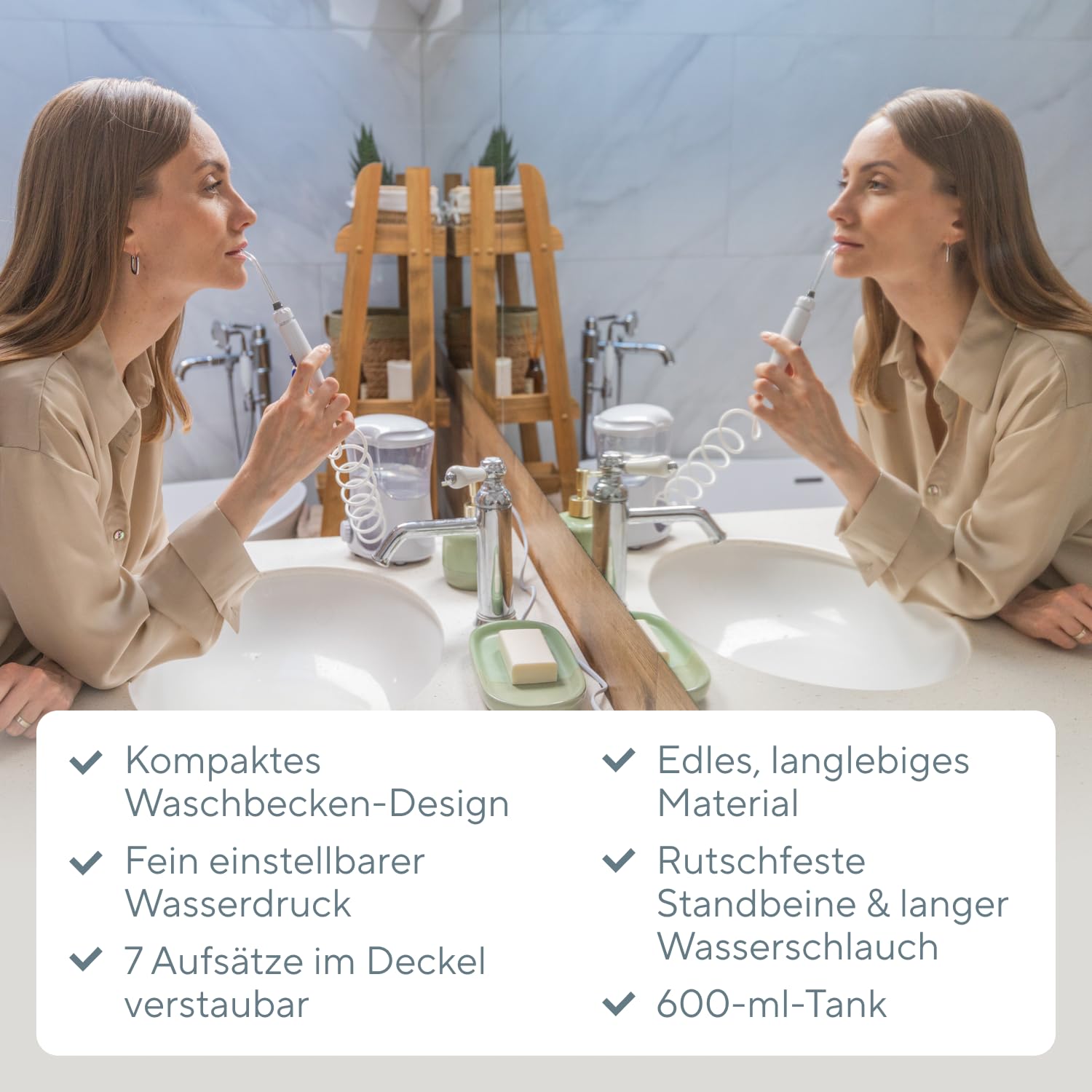 B.Well Swiss PRO-922 Stationäre Munddusche, Standgerät mit 10 Bedienmodi, 7 Düsen mit 360°-Rotation, 600-ml-Wassertank, Anti-Rutsch-Füßen, Pulsmodus und Netzdauerbetrieb