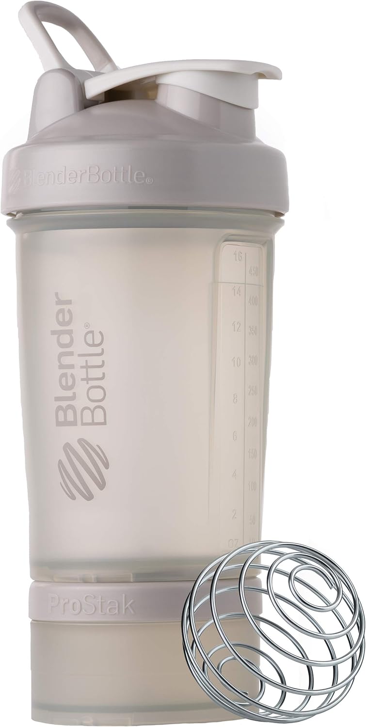 BlenderBottle Shaker Bottle with Pill Organizer and Storage for Protein Powder, ProStak System, 22 Ounce, Midnight Black & Shaker Bottle with Pill Organizer and Storage, 22-Ounce, Smoke Grey