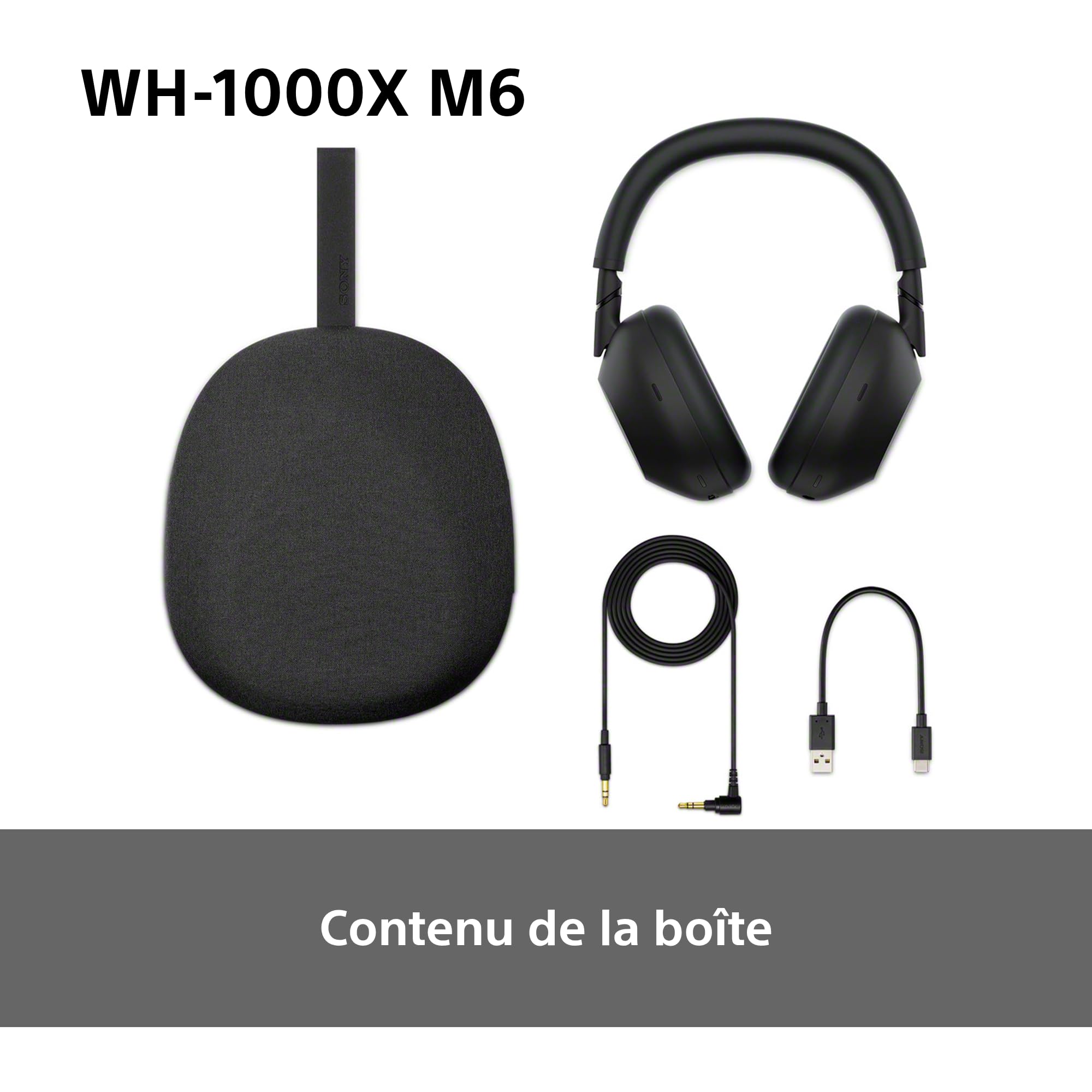 Sony WH-1000XM6 Casque sans-Fil Bluetooth à réduction de Bruit Noir, Son Hi-Res Unique, Confortable, Conception Pliable, Etui résistant, 30h Autonomie, iOS & Android - Grès