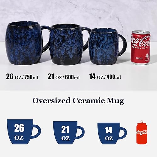 Miniatura 3 de Taza de café de cerámica extra grande de 26 onzas, hecha a mano, taza de té de gran tamaño para la oficina y el hogar, apta para microondas y