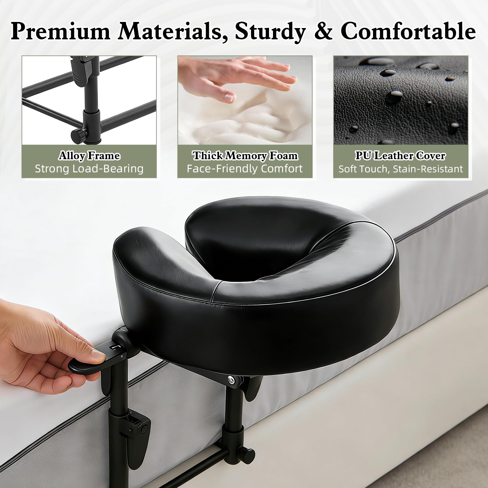 Reposacabezas Masaje Cama para Colchón, Apoya Soporte Cabeza Masaje para Cama, Altura Ajustable 14-45cm, Soportador de Cabeza con Almohada en Forma de U, Para Cuidado de Ojos, Belleza, SPA Facial