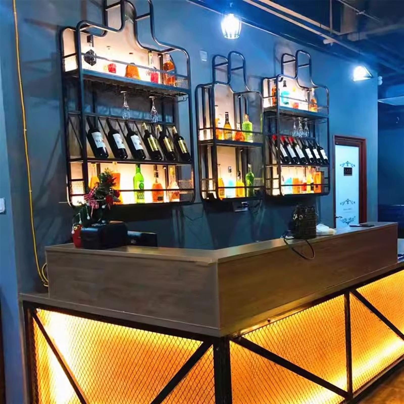 Botelleros Original Bar Enfriador de Vino Colgante de Pared Creativo café Estante de Pared estantes de Vino de Estilo Industrial Botellero de Vino Mesa(Pequeño)
