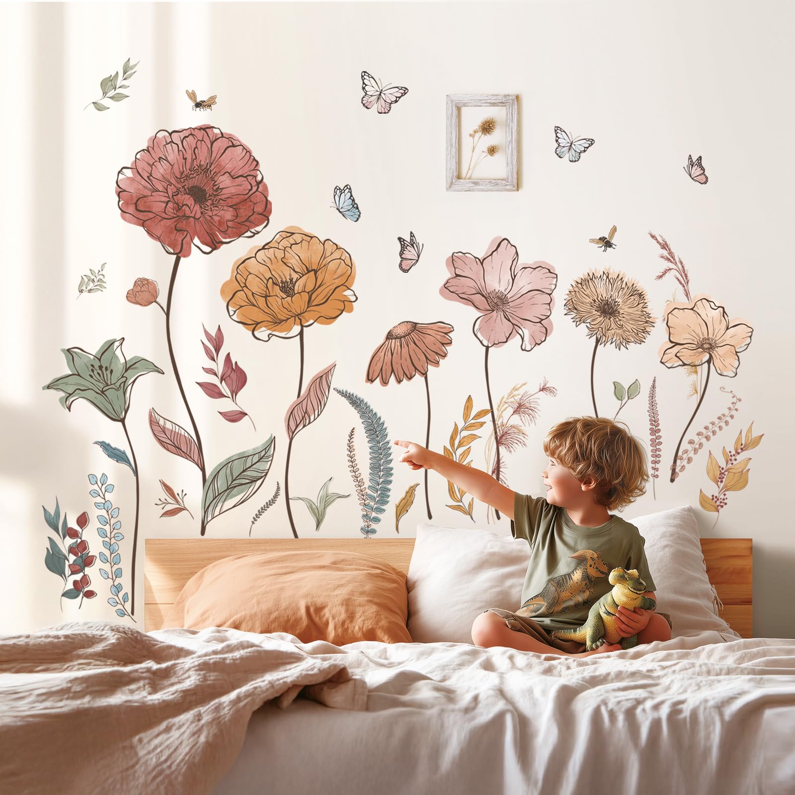 Decowall Boho Flowers A Boho Wildflower Wall Stickers – Floral Peel And Stick Wall Decals For Living Room, Bedroom, Nursery, Office & Home Décor (Sg2-2420)
