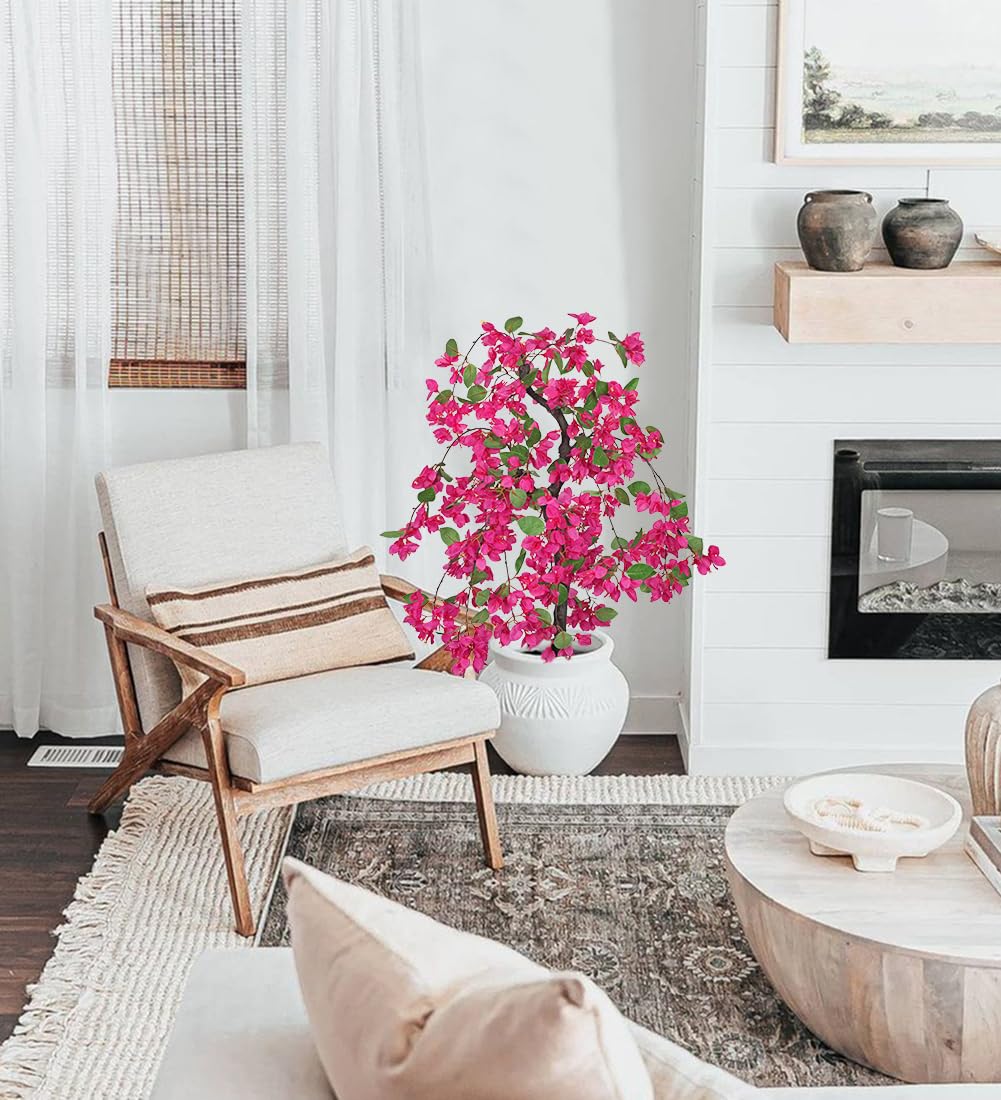 75 cm Bougainville Kunstblumen Künstlicher Baum mit Blüten Kunstbaum Deko Frühling Kunstpflanzen Groß Dekoblumen für Eingang Balkon Fensterbank Ecke Deko im Wohnzimmer Schlafzimmer Büro