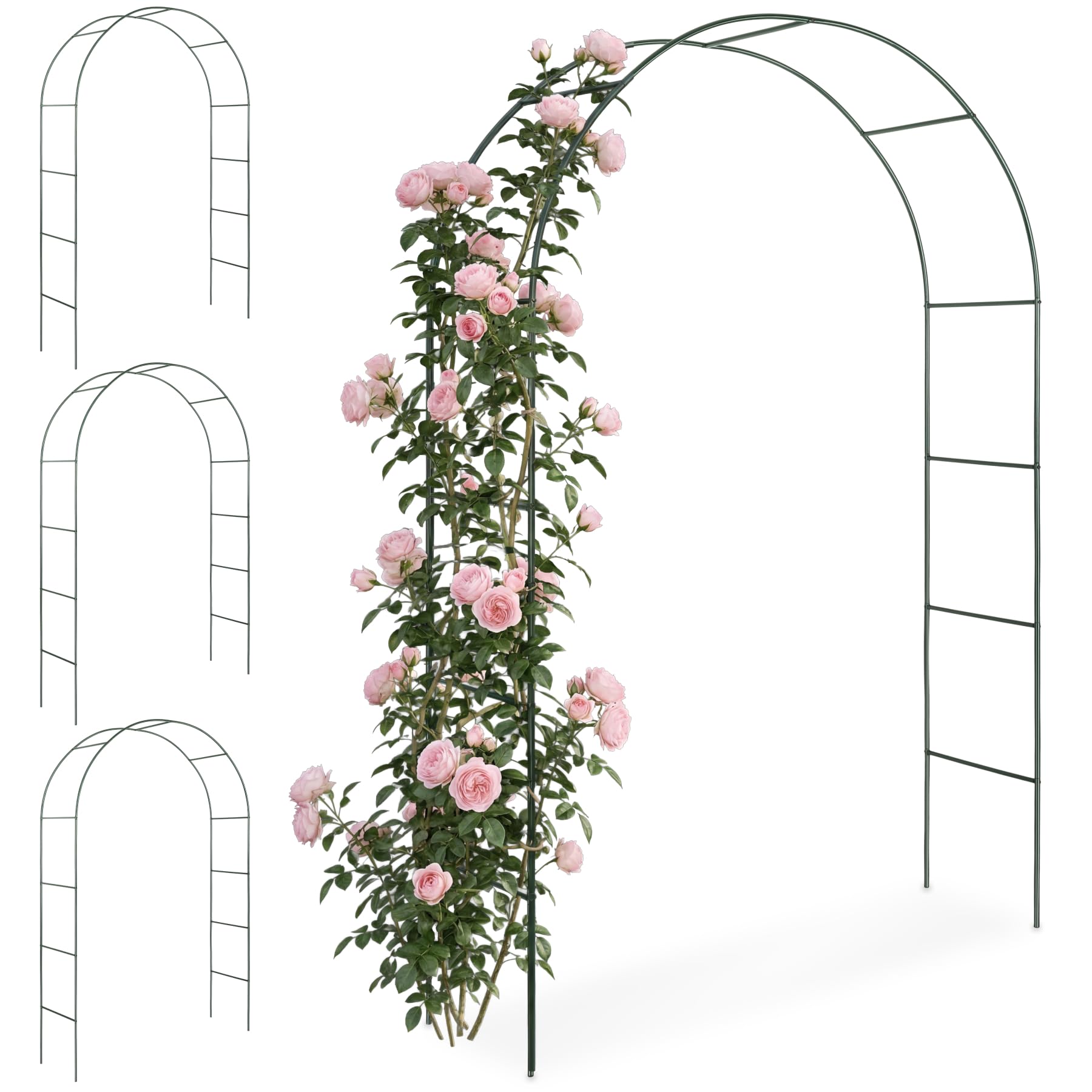 tectake® Set of 4 Metal Garden Arches, 140 x 40 x 240 cm, Rose Garden Trellis with Weather-Resistant Steel Frame, Climbing Plant Support for Pathway, Backyard, Patio, Wedding Decorations - Green
