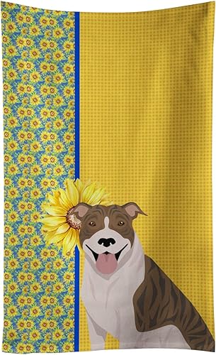 Caroline's Treasures WDK5319KTWL Summer Sunflowers Fawn Brindle Pit Bull Terrier - Toalla de cocina para invitados, toalla de baño decorativa para