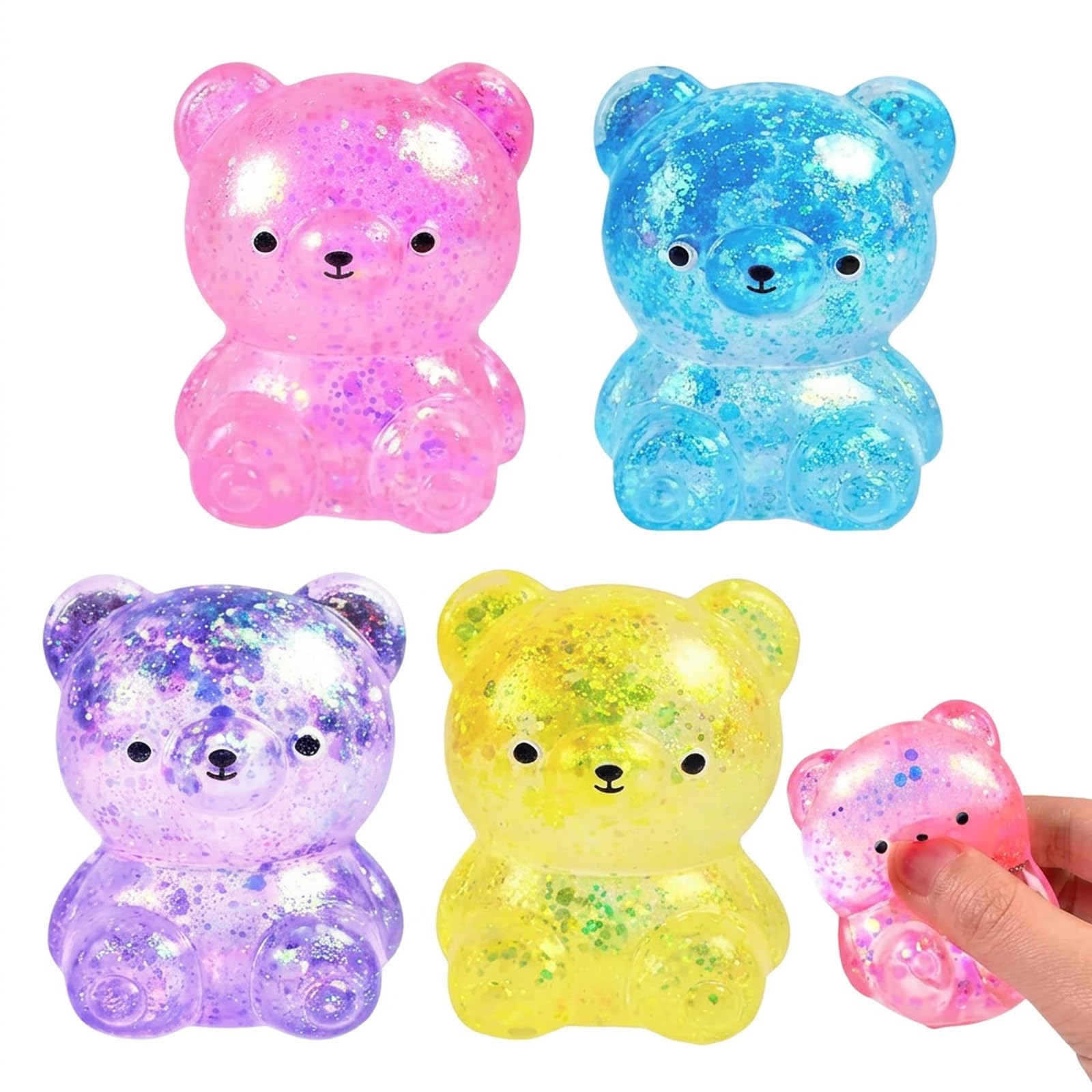 Gummy Bear Squishy, Bear Squishy Toys for Anxiety Relief and Sensory Needs, Sugar Squishies Sensory Tools with 4 Pack Cute Bear Design in Blue Purple Yellow Pink, 6x4 cm