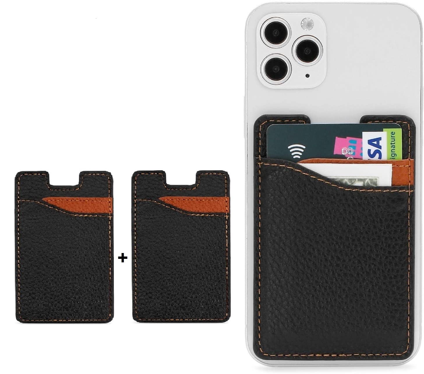 ClickCase Pack of 2 Grainy Leather Metro, Credit Card Holder for Back of Mobile Phone or Case, Adhesive Sleeves Stick on Phone Back Wallet for All Smartphones (2 pcs.Black)-image-48