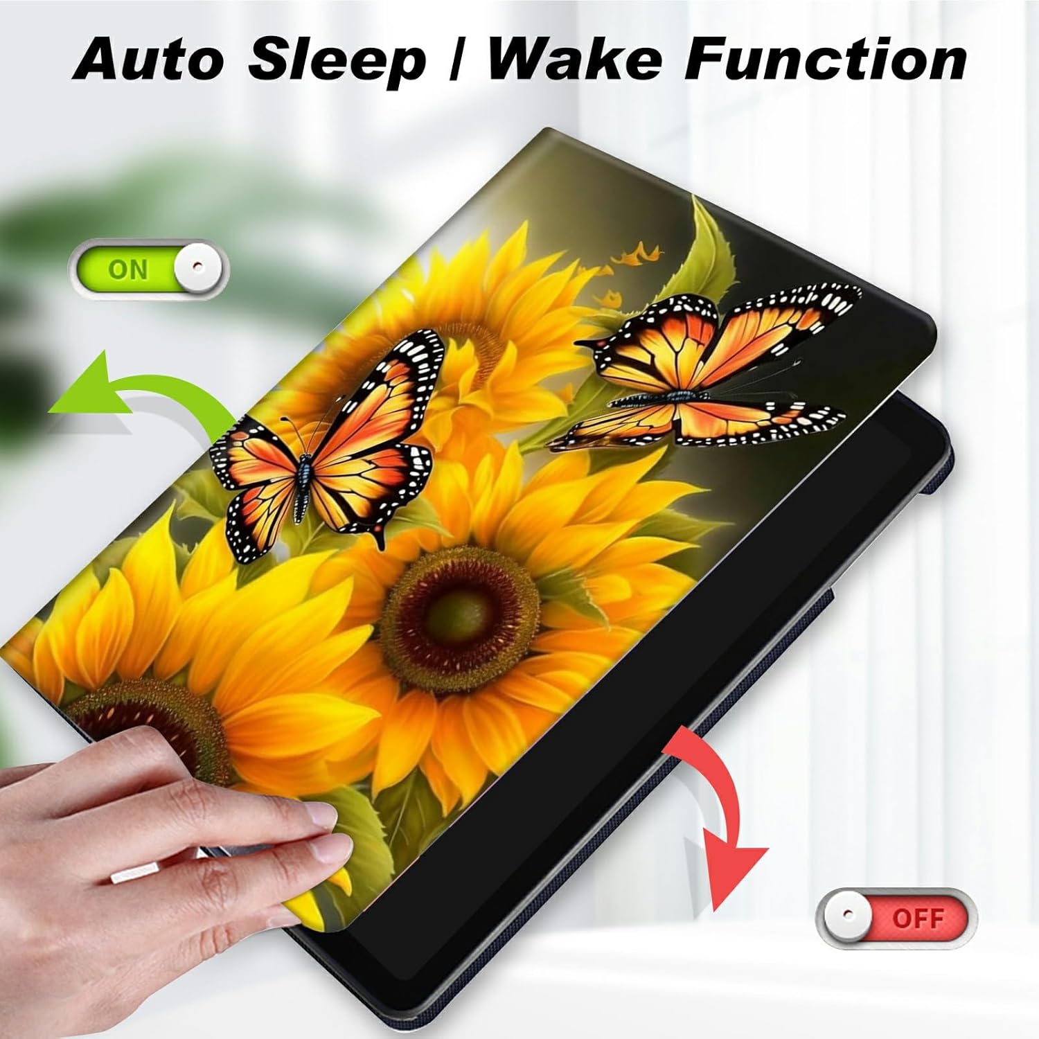 Case for All-New Amazon Fire HD 10 Tablet (13th Generation 10.1", 2023 Release),Slim Lightweight Smart Shell Stand Cover with Auto Wake/Sleep for Fire Tablet 10 2023,Butterfly Sunflowers