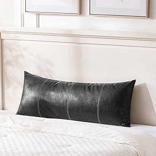 Fancy Homi Black Boho Long Lumbar Faux Leather Decorative Throw Pillow Covers 14x36 Inch for Living Room Couch Bed Sofa, Hand Stitched Rectangle Cushion Case, Rustic Modern Farmhouse Home Decor