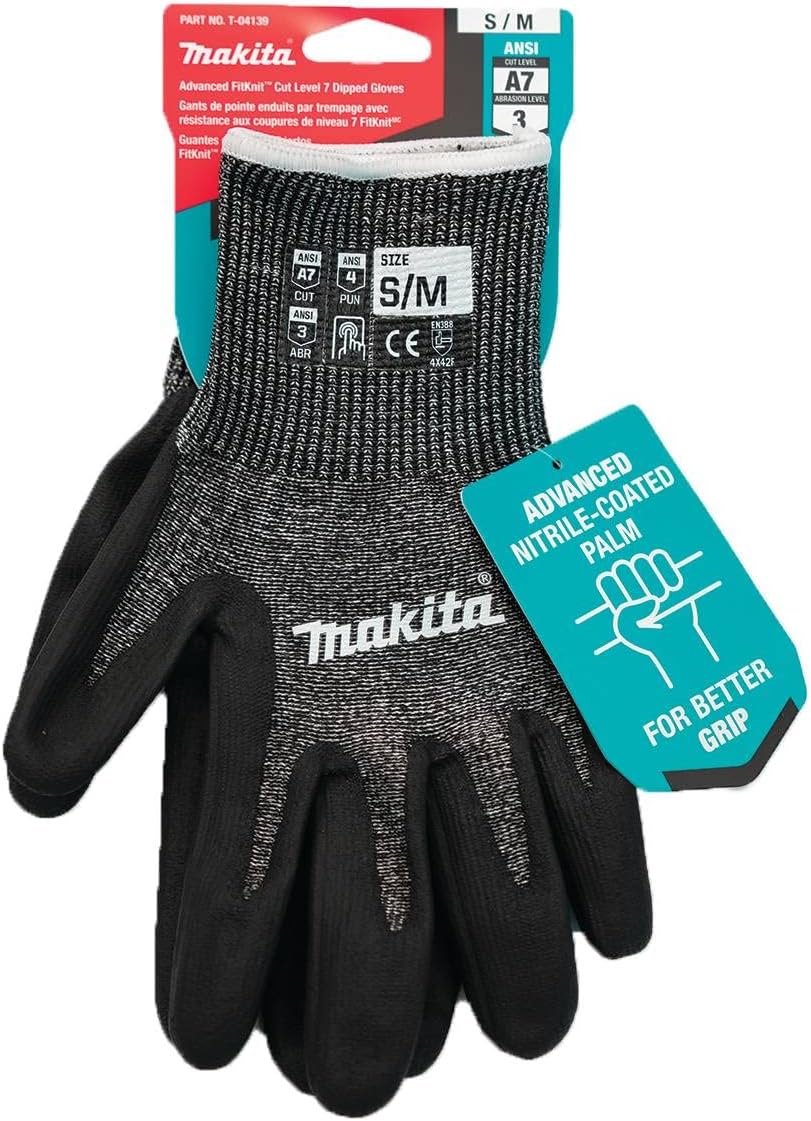 Makita Unisex FitknitÂ T 04139 Advanced FitKnit Cut Level 7 Nitrile Coated Dipped Gloves