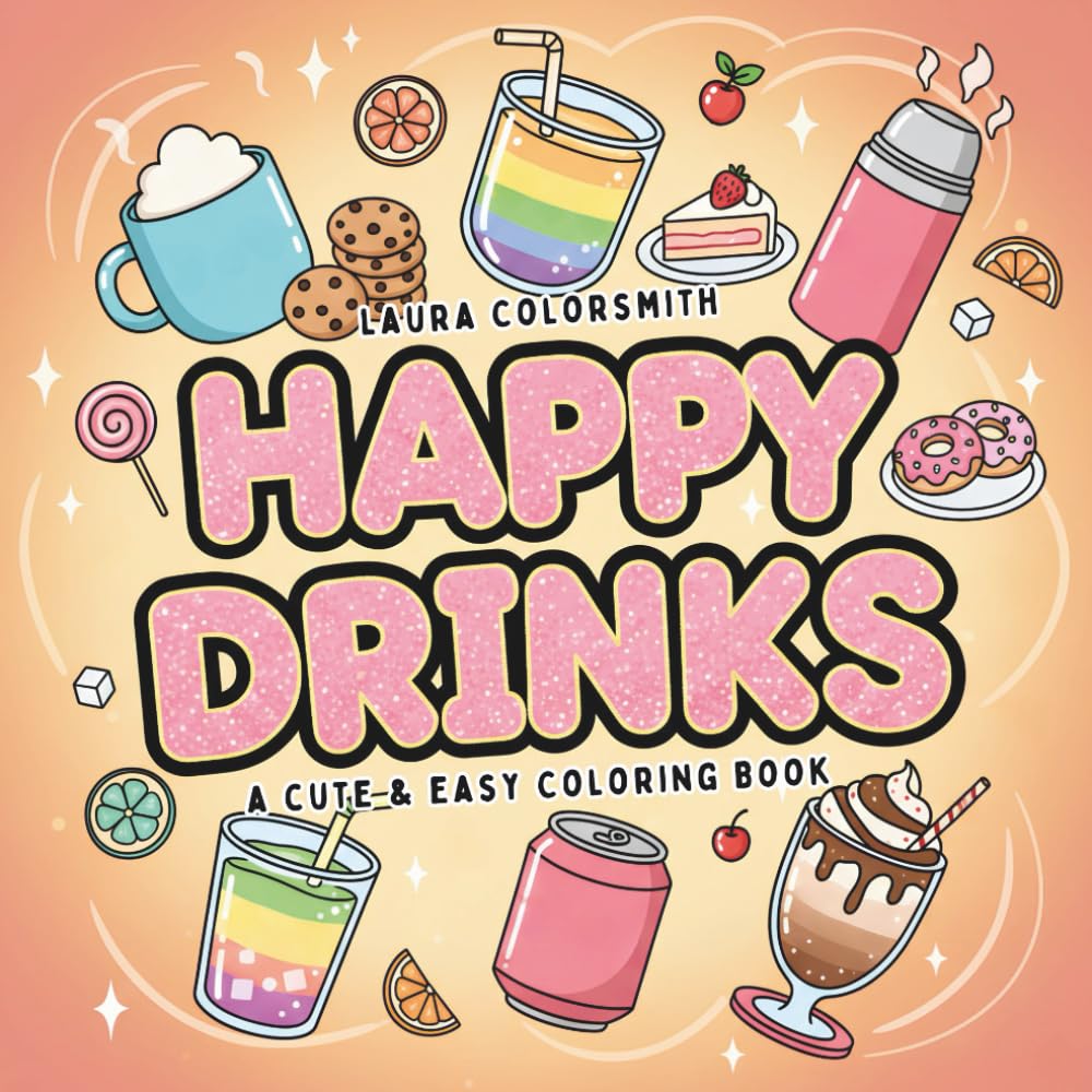 Happy Drinks - A Cute & Easy Coloring Book: Bold and Easy Coloring Pages Featuring Cute Coffee, Tea, Smoothies, and Iced Drinks for Relaxation (Coloring Books: Food & Drink)