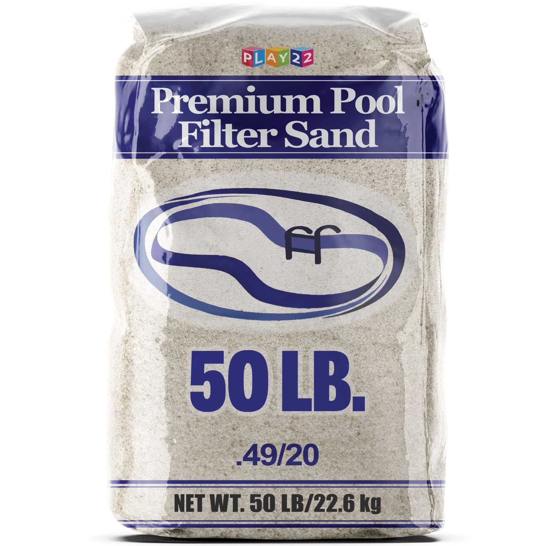 Play22 Pool Filter Sand - Pool Sand, 50 Pound Bag Silica Sand for Pool Filter, Non Staining, Non Corroding for Above Ground and Inground Swimming Pool Care