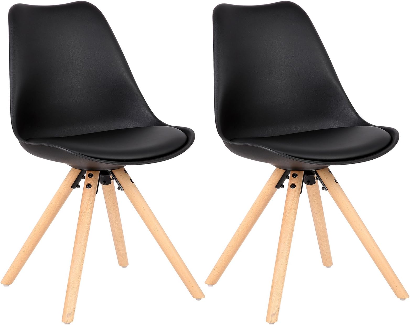 WOLTU Dining Chairs Set of 2 pcs Chairs Kitchen Counter Lounge Leisure Living Room Corner Chairs Black PP+Faux Leather Cushion Reception Chairs with Backrest & Soft Seat Cushion