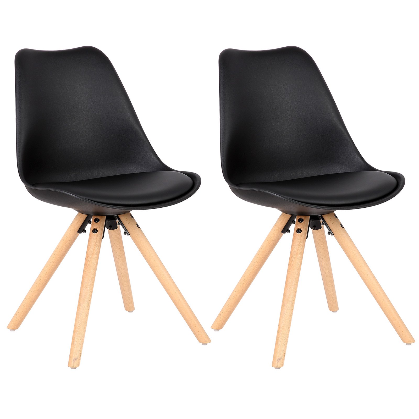 WOLTU Dining Chairs Set of 2 pcs Chairs Kitchen Counter Lounge Leisure Living Room Corner Chairs Black PP+Faux Leather Cushion Reception Chairs with Backrest & Soft Seat Cushion