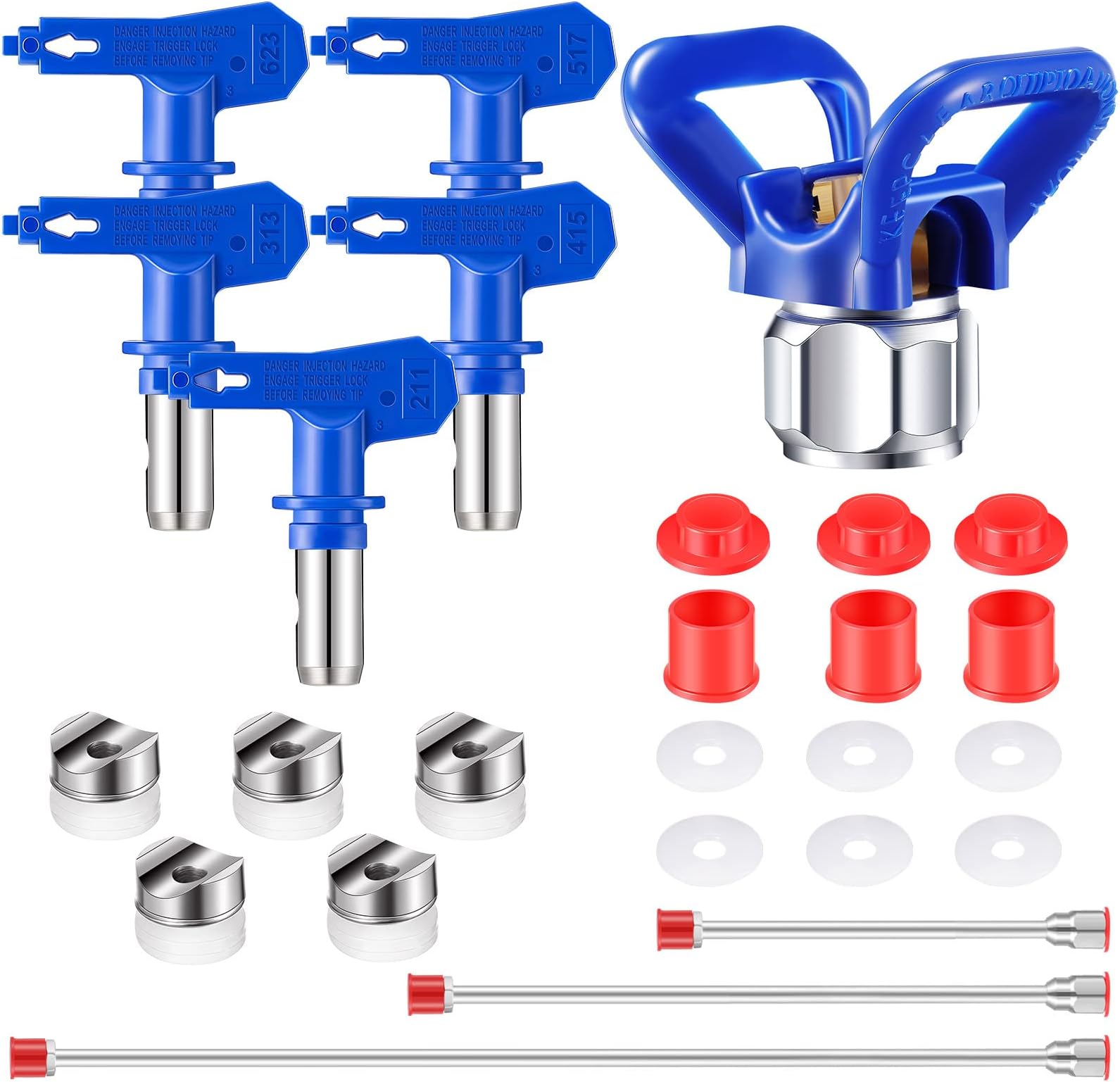 9 Pieces Paint Sprayer Airless Reversible Spray Tip Nozzles Paint Spray Tips Airless Sprayer Gun Tip Extension with Guard Pole Rod and Paint Sprayer Tips