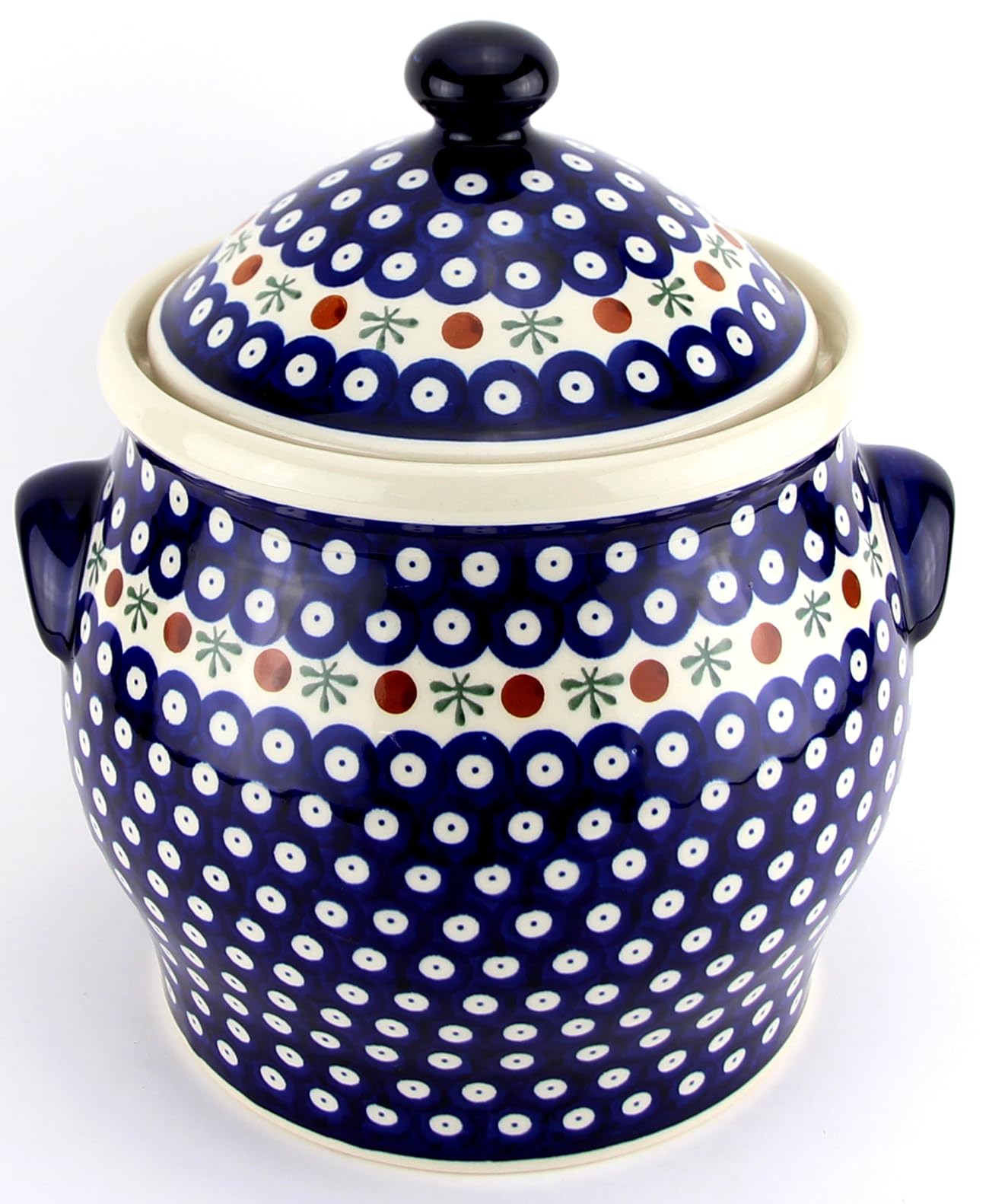 Polish Pottery Market Large Cookie Jar/Canister in Nature Pattern by Zaklady Boleslawiec Poland - 10.75” tall, 6” Opening Diameter, 6 Quarts Capacity - Polish Stoneware Big Cookie Jar