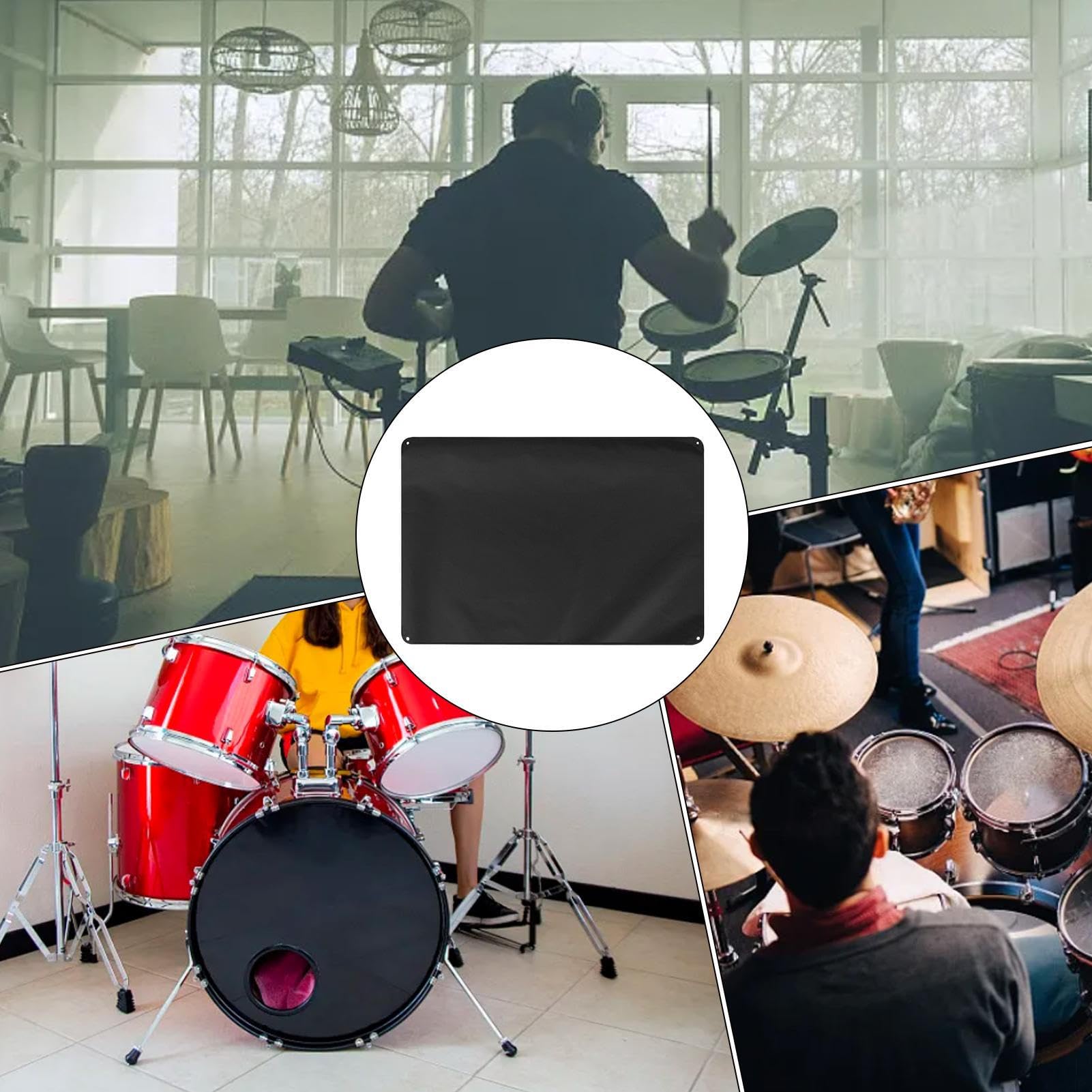 Dust Cover for Drums, Protective Drum Set Cover, Solid Fixed Design, Windproof Protection for Drums Keyboard Piano Violin Guitar, 108.27x78.74 Inches, Black Color, 1 Piece