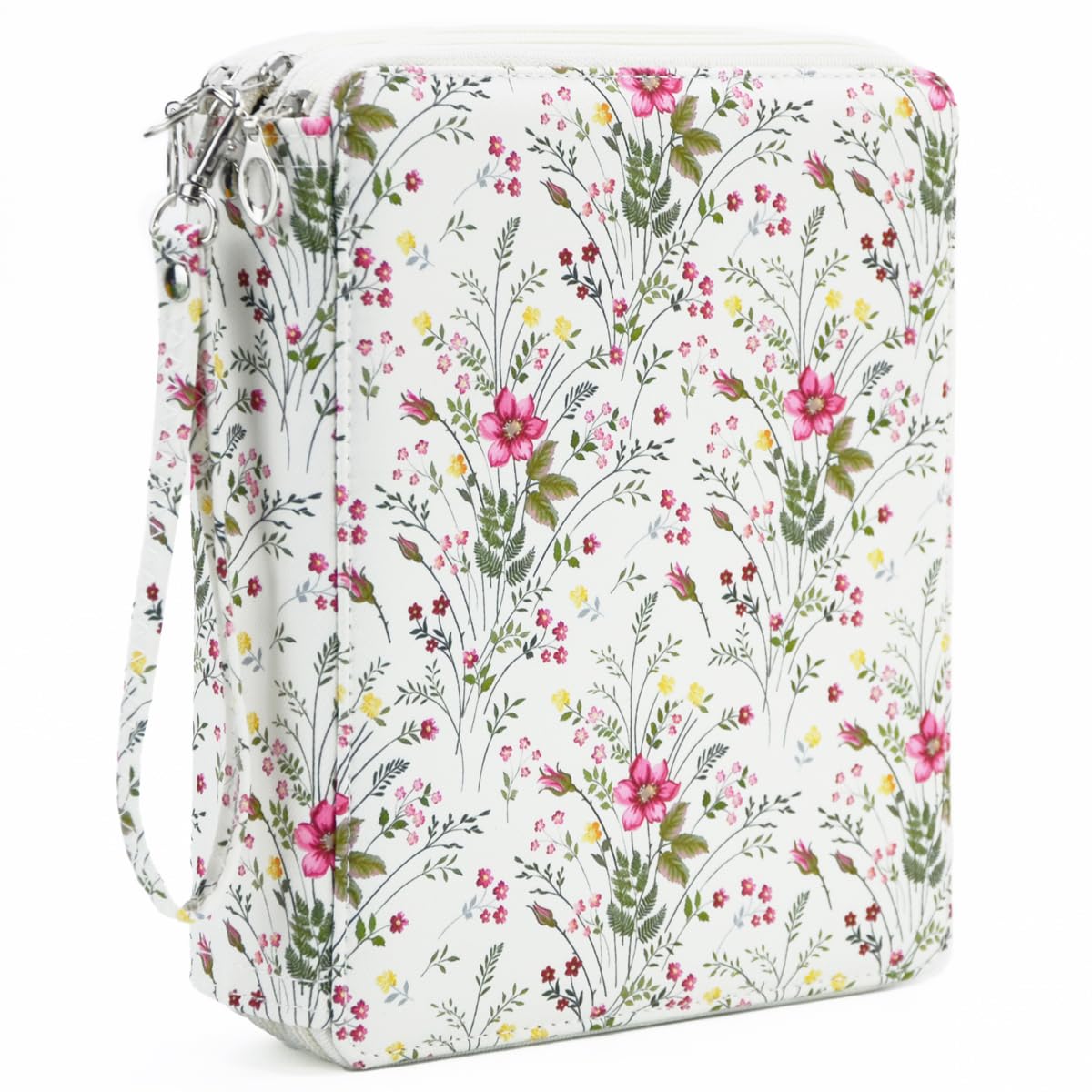 YOUNGCOL 120 Slots Colored Pencil Case Color Pencil Organizer Storage Large Capacity Pencil Case (White + Floral, 120 Slots)