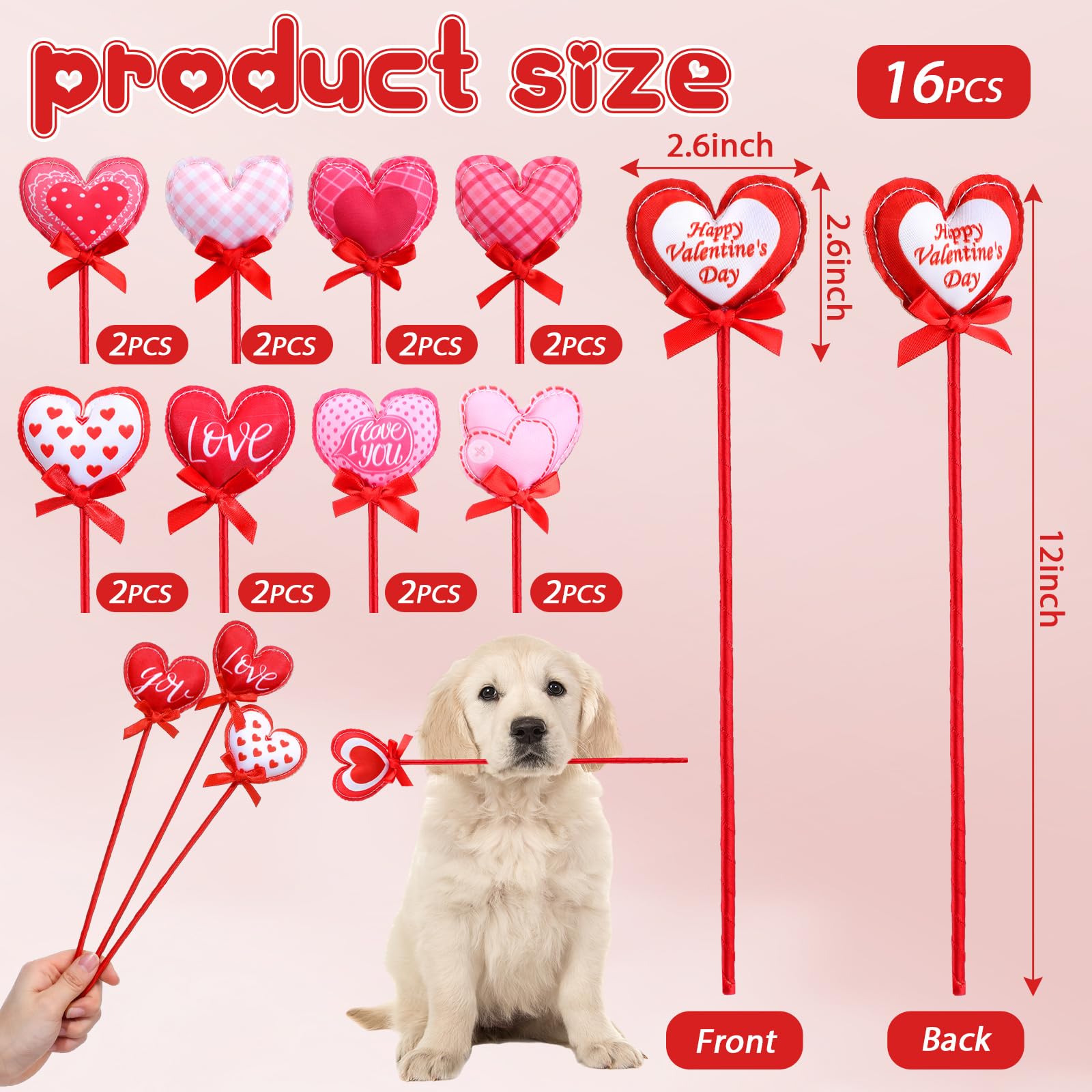 Yuntau 16 Pcs Valentine‘s Day Heart Floral Picks 12 3D Wooden Valentines Foam Heart Stems Plush Heart Sticks Valentines Decor for Tree Flower Arrangement Wedding Table Centerpiece Vase Filler Home