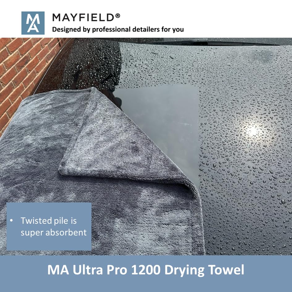 Mayfield Car Edgeless Drying Towel - 1200gsm, 90cm x 70cm, Twisted Loop Microfibre, Grey, 1200gsm Edgeless Drying Towel - Image 3