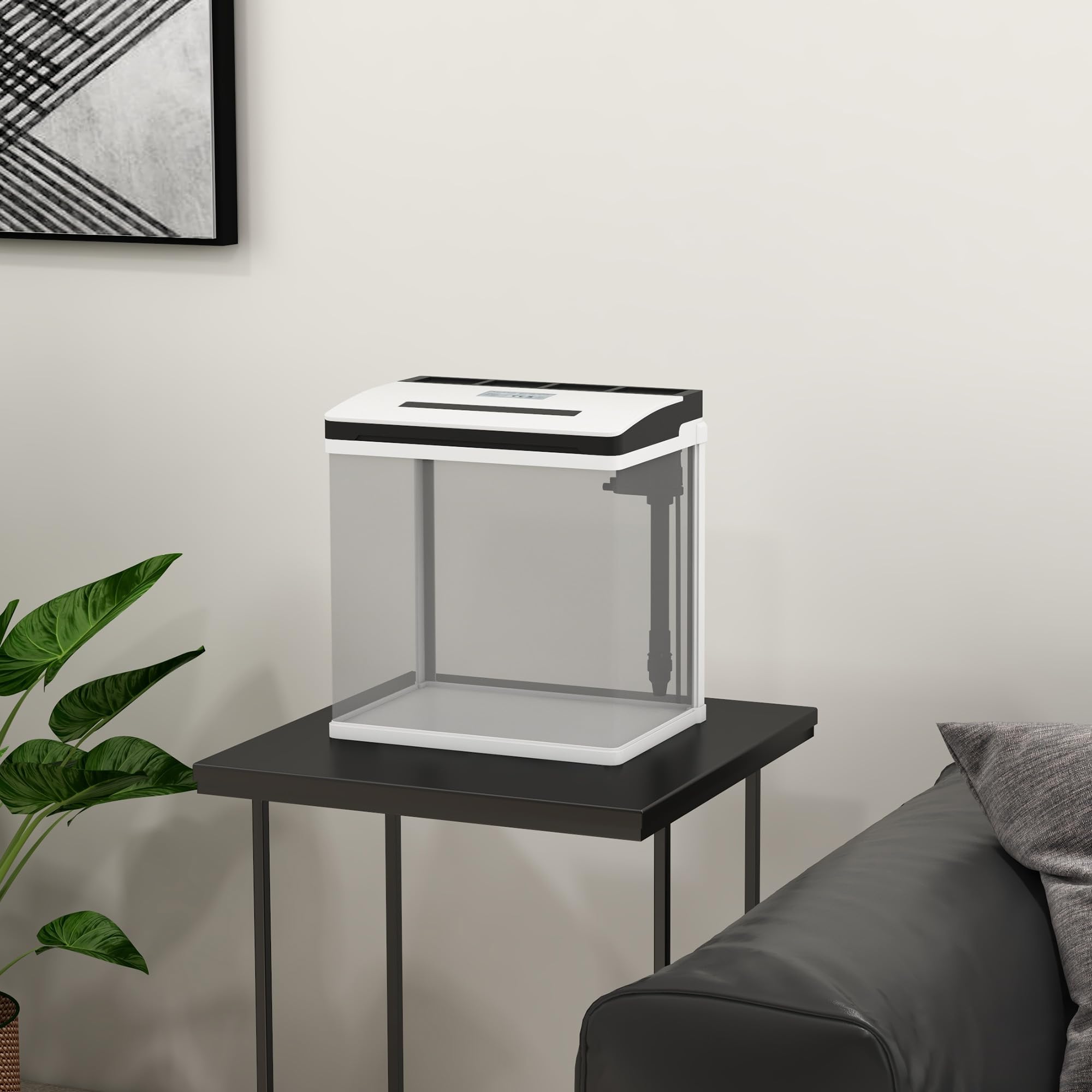 PawHut Acuario de Cristal de 13L Pecera Pequeña con Sistema de Filtro Iluminación LED Bomba de Agua 29x20x30,5 cm Blanco