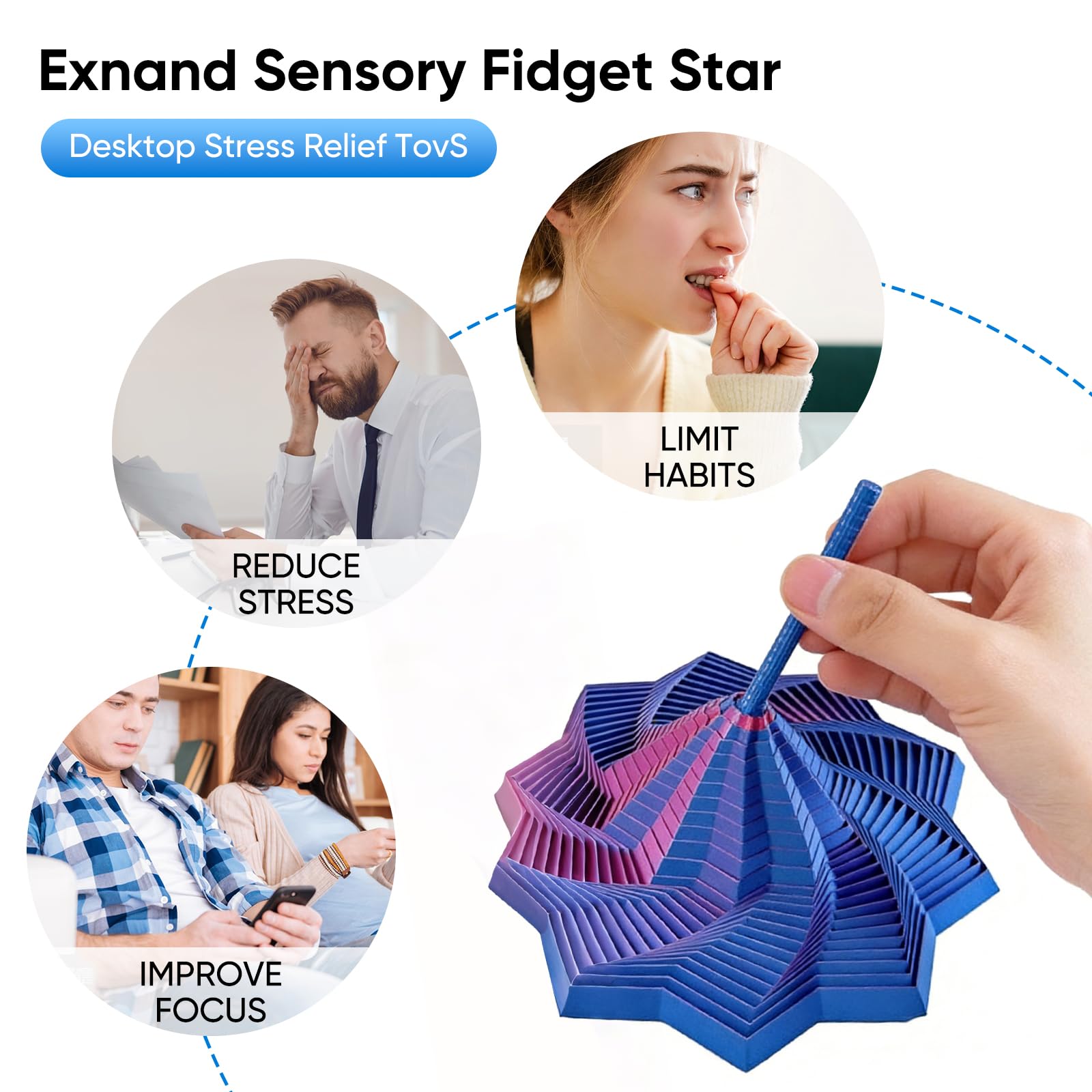 3d Printed Expanded Sensory Fidget Star, 9cm Spiral Honeycomb Hexagon Stress Relief Fidget Toy with Handle, Push Play Spinner - Image 2