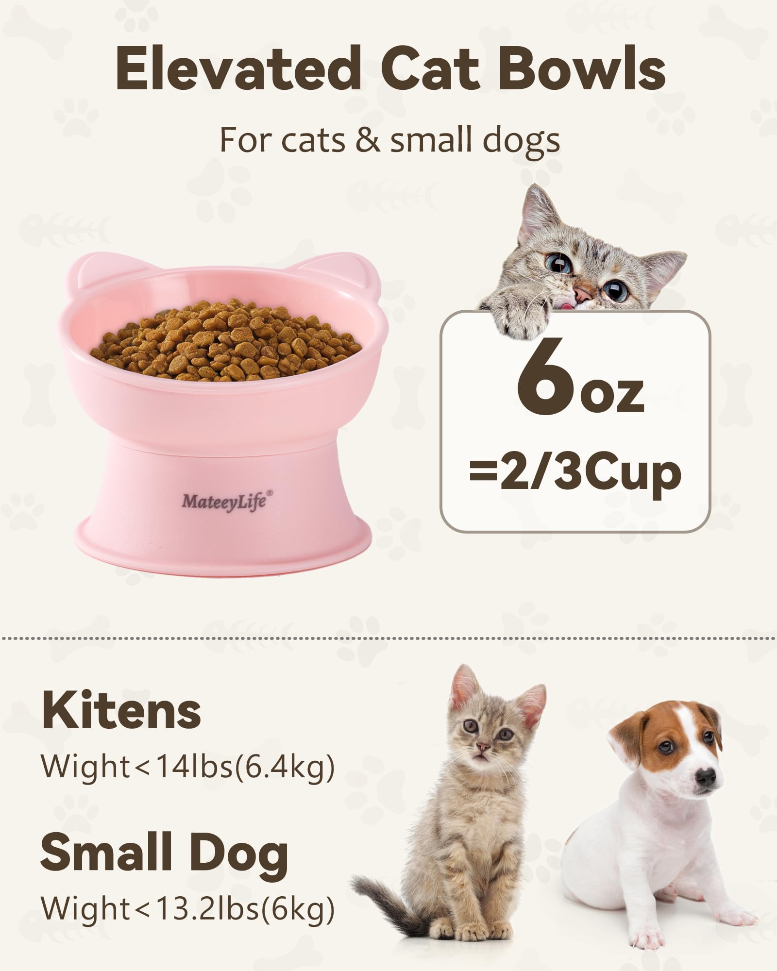 MateeyLife Ciotole per Gatti Rialzate, Set da 2 Ciotole Rialzate per Gatti con 15 Gradi, Ciotola Rialzata per Gatti da Interno e Cani di Piccola Taglia, Anti-affaticamento dei Baffi,Rosa & Verde