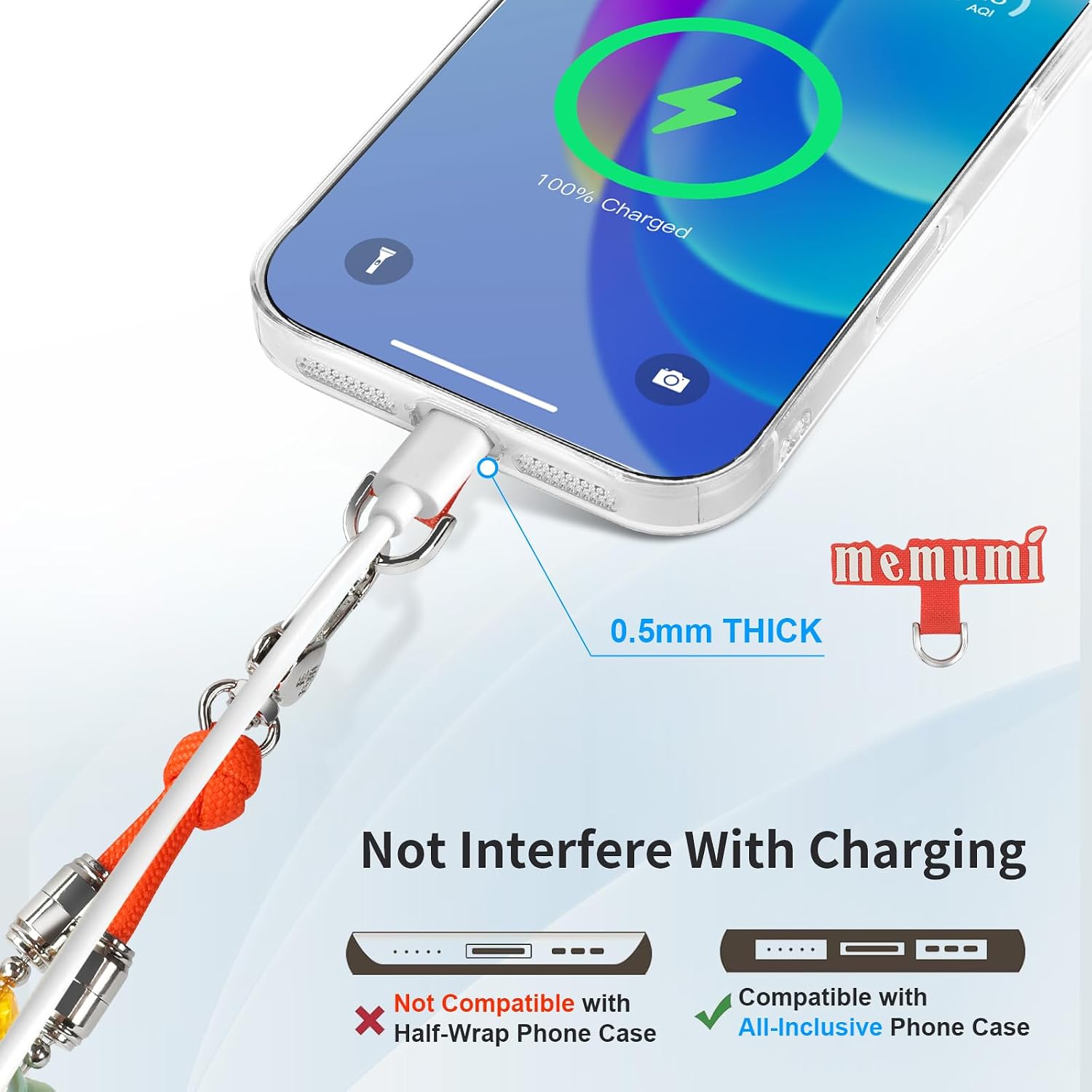 memumi Crystal Phone Strap, Anti-Theft Crystal Beaded Neck Phone Wrist Strap, for iPhone 17 Pro Max/All Smartphones