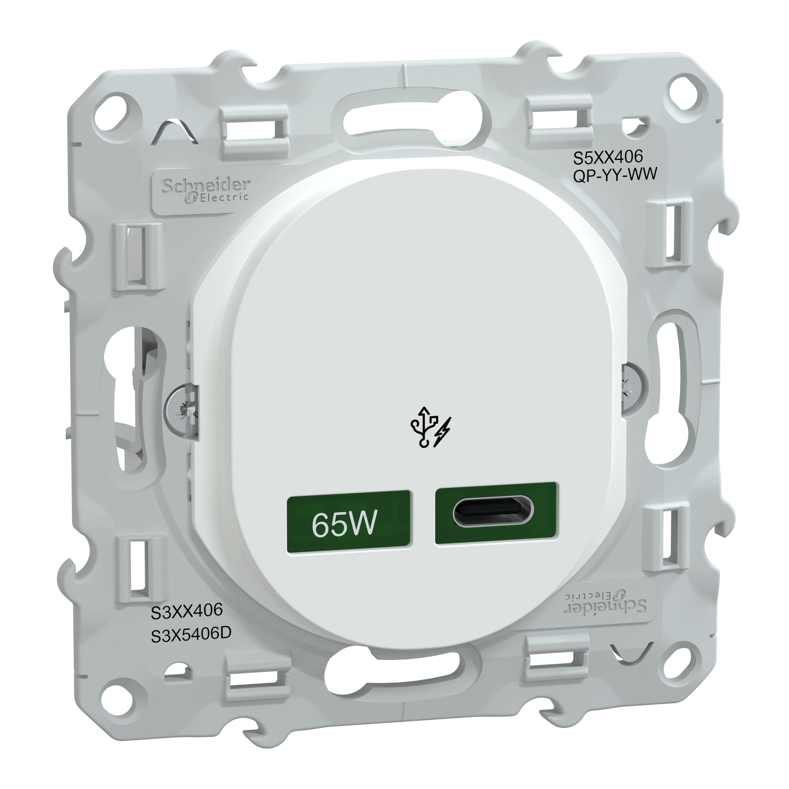 Schneider Electric - Ovalis - Prise chargeur USB-C 65W - Forte puissance pour charge app. mobiles - Blanc - S320406