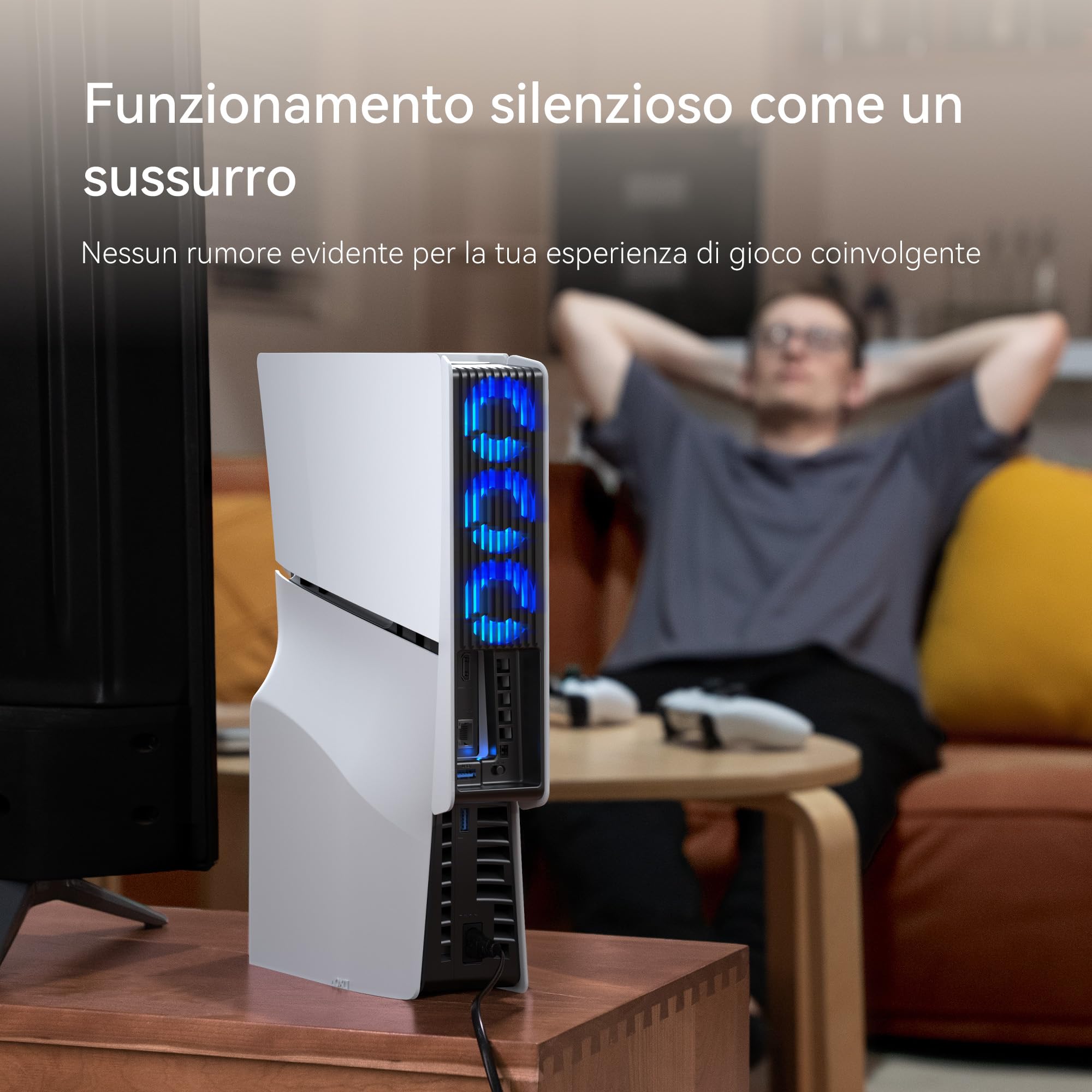 Ventola di Raffreddamento PS5 Slim, con Impostazione Automatica della Velocità, Accessori di Raffreddamento più Silenziosi con LED e Hub USB 3.0, per PS5 Slim Disc ed Edizioni Digitali (Bianco e Nero)