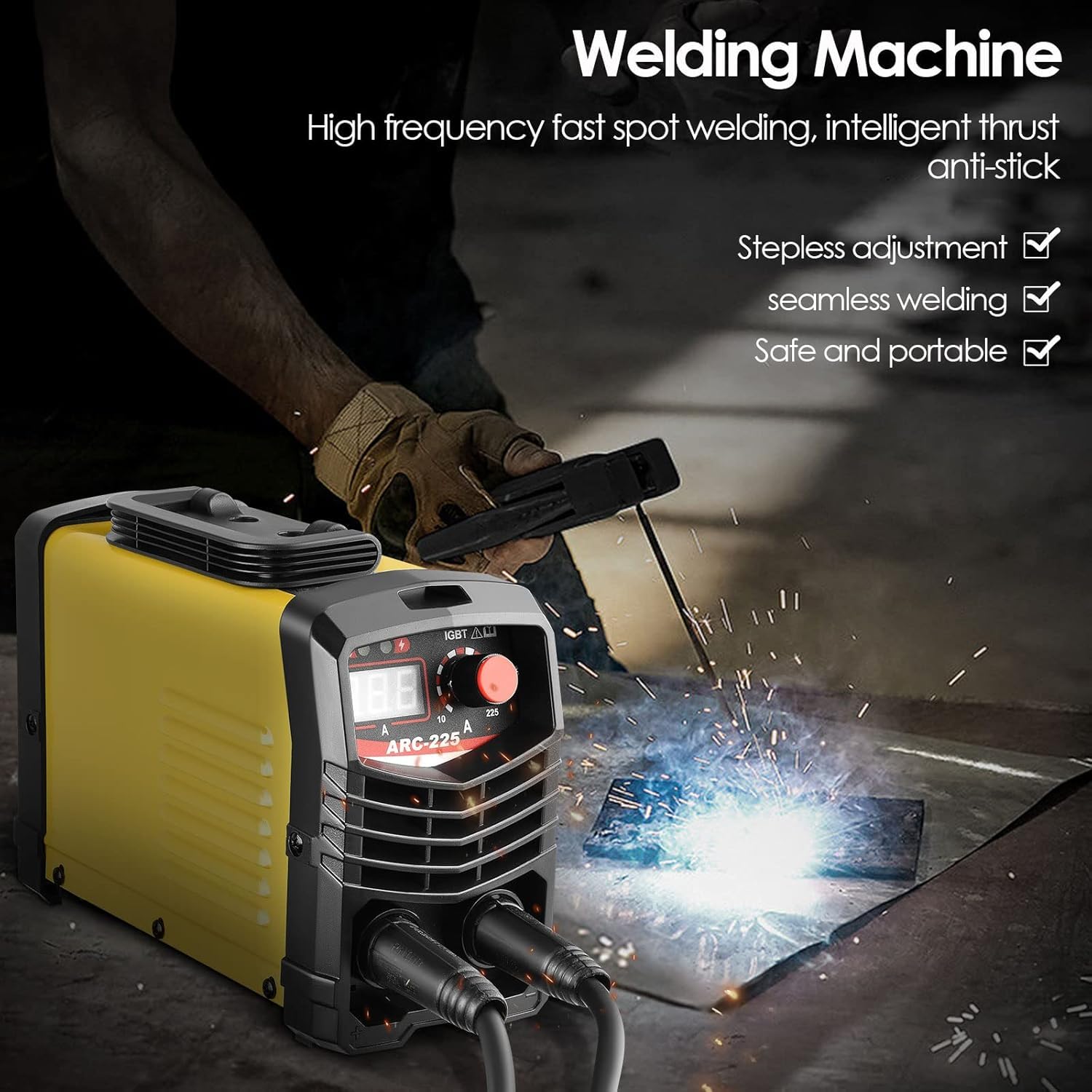 Poste a Souder,225A 220V ARC Poste à Souder I IGBT Poste Souder Inverter électrique Portable Machine a Souder Soudeur Avec affichage numérique LCD pince de mise à la terre