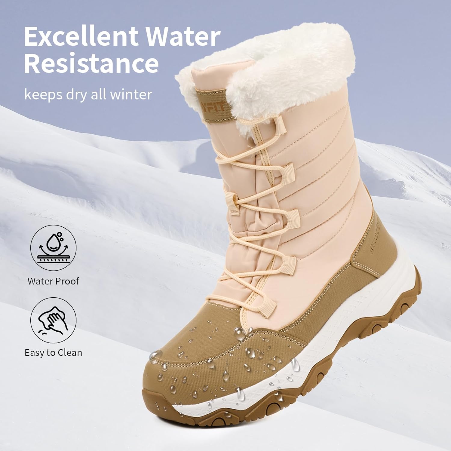 Snow Boots for Women Waterproof Mid-Calf Booties Winter Hiking Boot Durable Warm Fur Lined Boot Non-Slip Warm Climbing Shoes Walking, Cold Weather