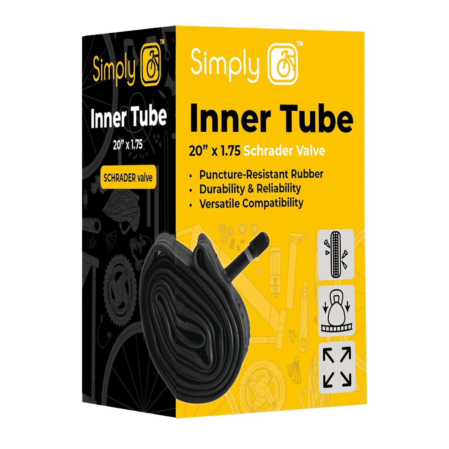 Simply Cycling Bicycle Inner Tube SV 20 Inch x 1.75, Schrader Valve Butyl Rubber Tube for BMX Kids and Folding Bikes, Air Leakage Tested