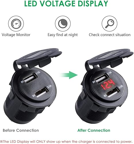 Miniatura 4 de Enchufes para encendedor de cigarrillos de automóvil, 4.2 A, adaptador de toma de corriente de cargador USB dual de 12 V a 24 V LED voltímetro para