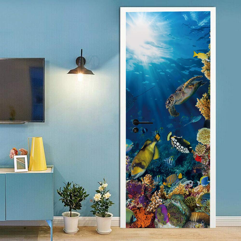 Sticker de porte poissons tropicaux pour évader votre salon avec un décor sous-marin