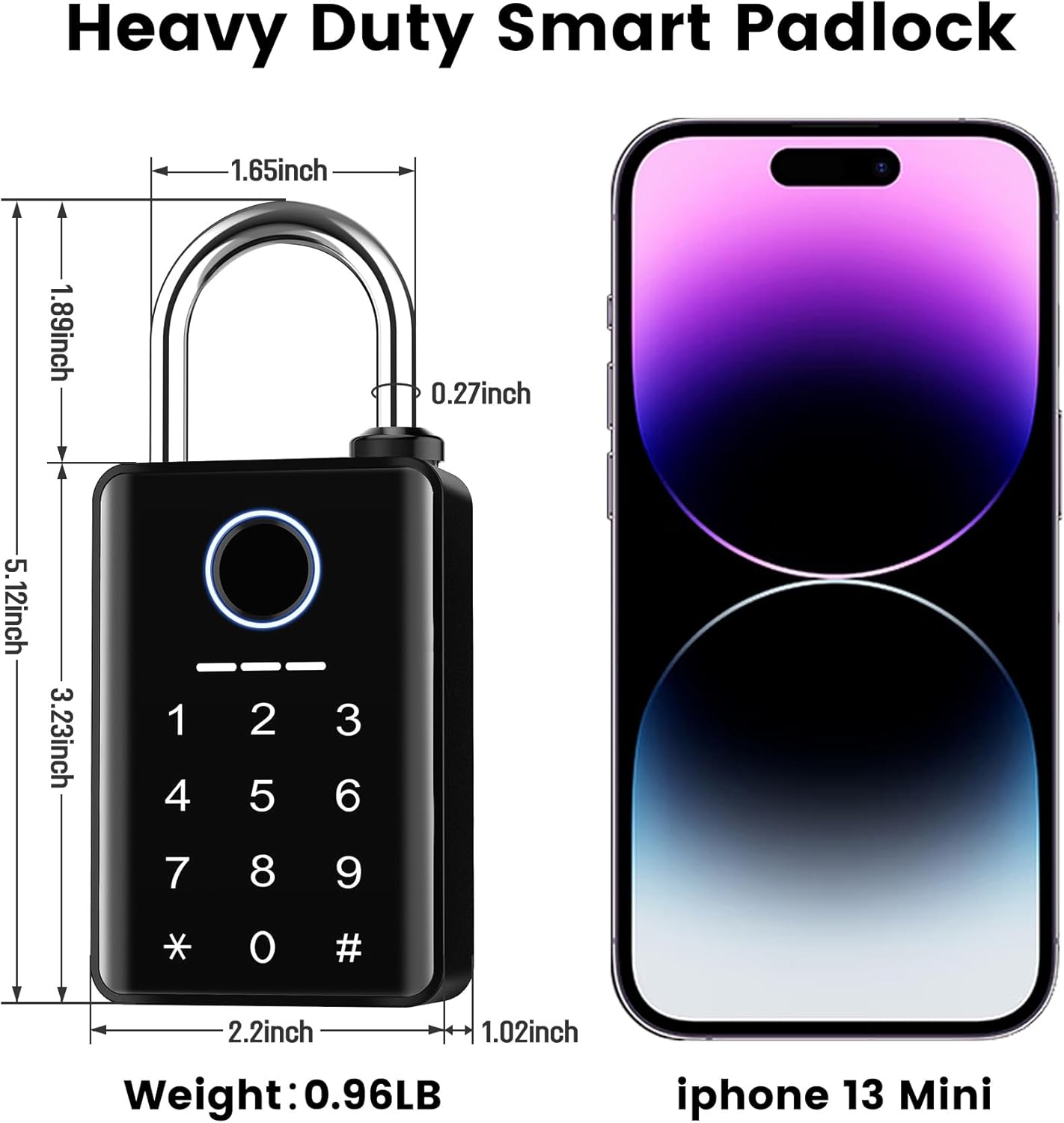 Heavy Duty Smart Padlock Outdoor Weatherproof - 6-in-1 Unlock (Fingerprint/Password/Key Card/Backup Key/App/NFC) Electronic Lock, Smart Lock for Outdoor Fence Gate, Digital Gate Locks for Outdoor Gate