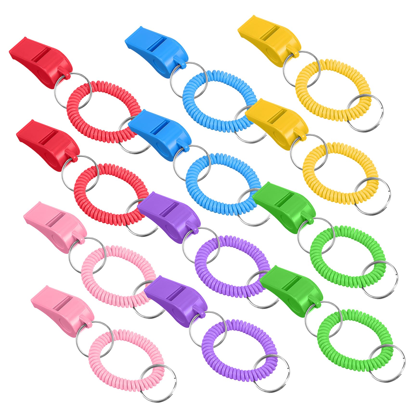 BRIGHTFUFU 12Pcs Sports Whistles Loud Sound Whistles for Training Teaching and Emergencies Lightweight Portable Safety Whistles with Spiral Wrist Coils
