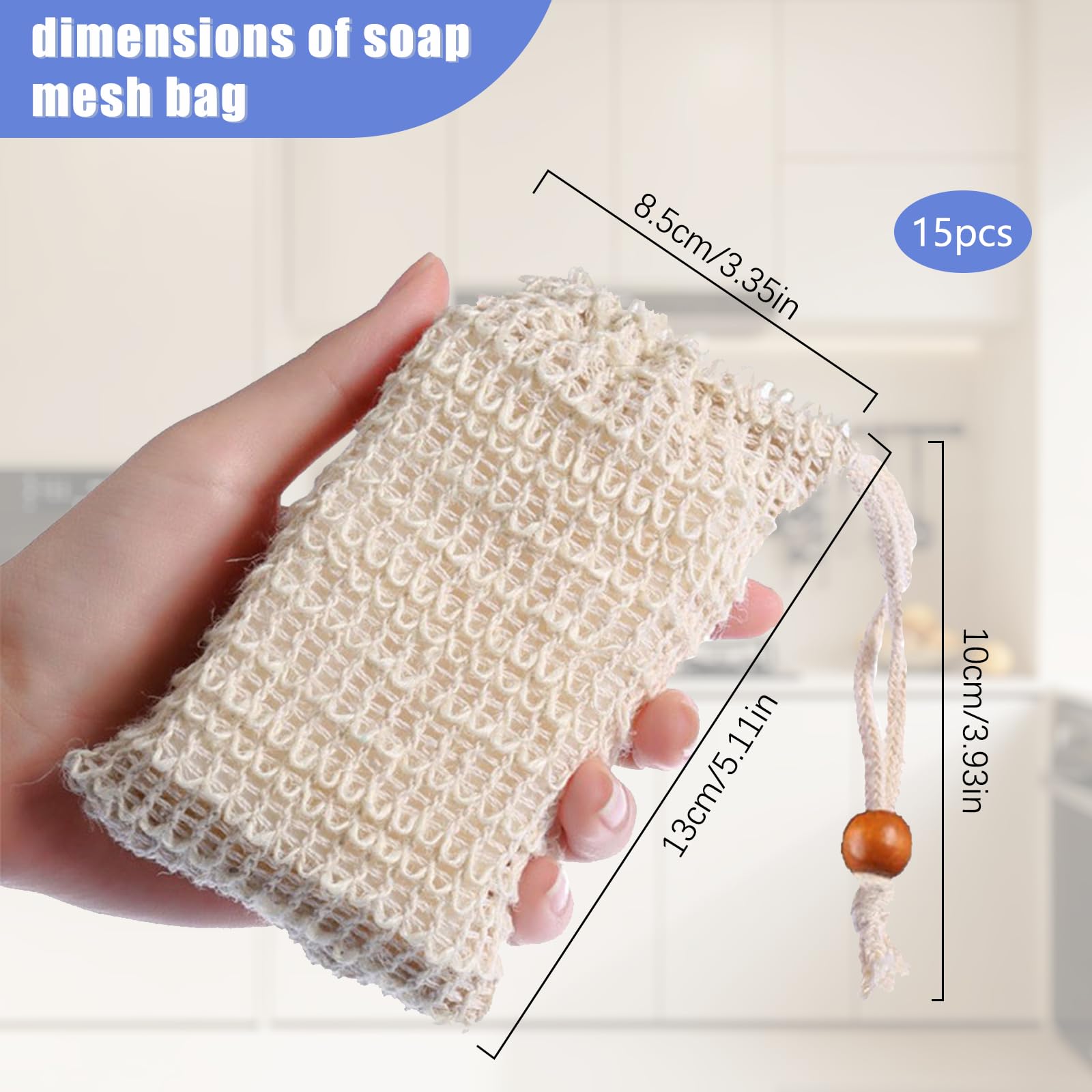 Bolsas de Sisal Natural para Jabón Sólido, Espuma y Champú Sólido - 15 Unidades