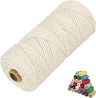 LECZIVOEN 3mm Natural Cotton Macrame Cord 109 Yards - Soft 4-Strand Twist Rope for Plant Hangers, Dream Catchers & DIY Crafts