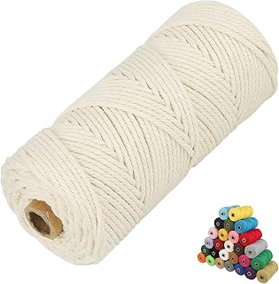 LECZIVOEN 3mm Natural Cotton Macrame Cord 109 Yards - Soft 4-Strand Twist Rope for Plant Hangers, Dream Catchers & DIY Crafts