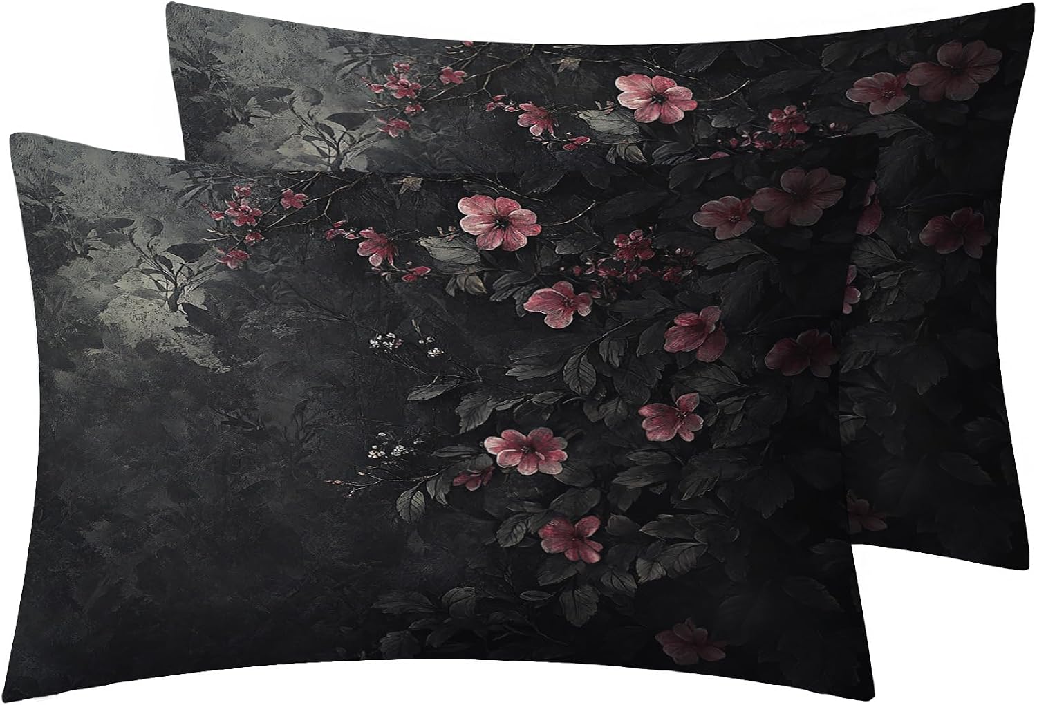 Moody Floral Pillowcase for Room Decor & Gift, Flower Pillow Cases Standard Size Set of 2, Farmhouse Printed Bed Pillow Covers with Zipper, Cozy Microfiber
