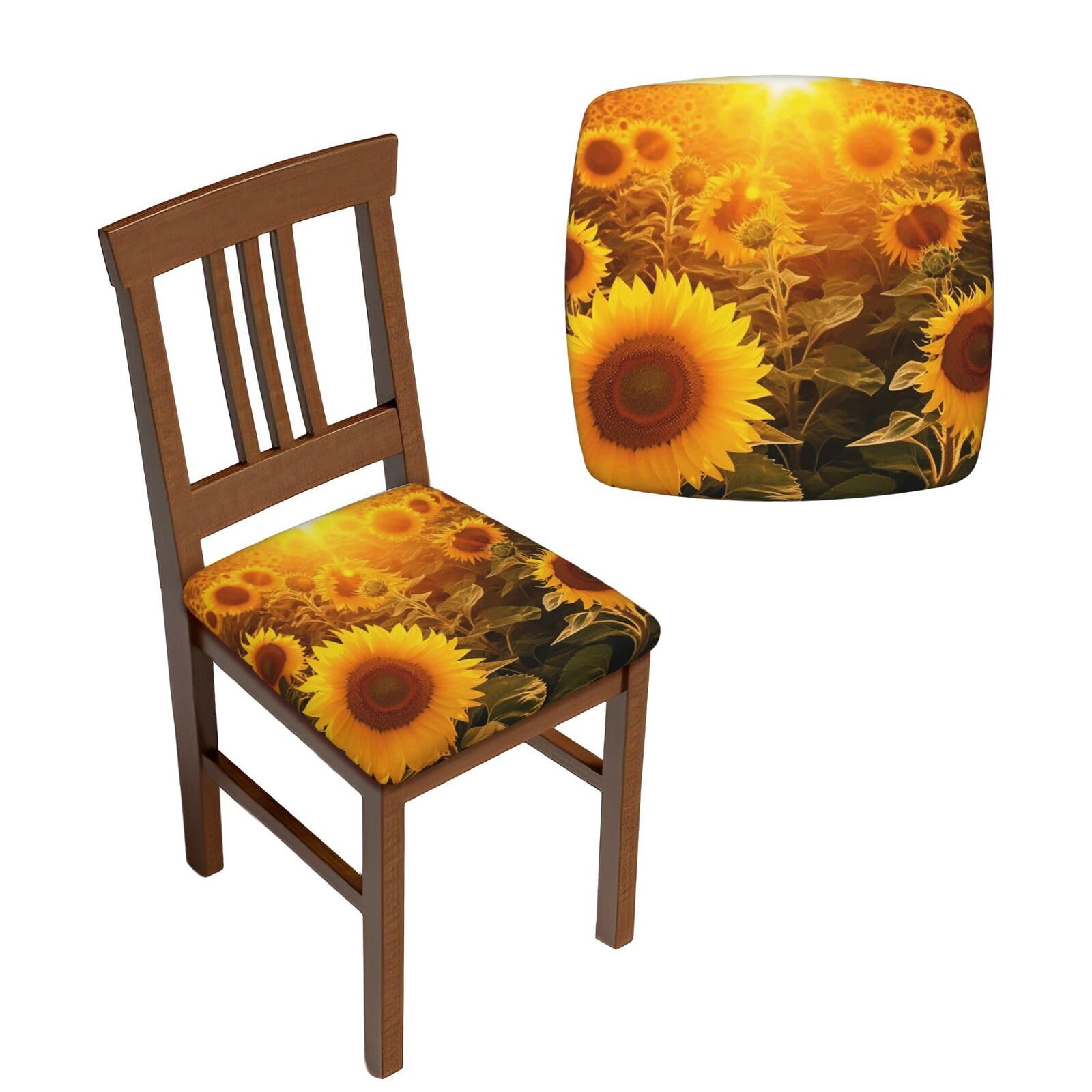 FodPand 2PCS Dining Chair Covers for Dining Room Sunshine Sunflower Field Chair Seat Cover Stretch Parsons Chair Slipcover Removable Washable Seat Cushion Slipcovers Cover for Kitchen Office