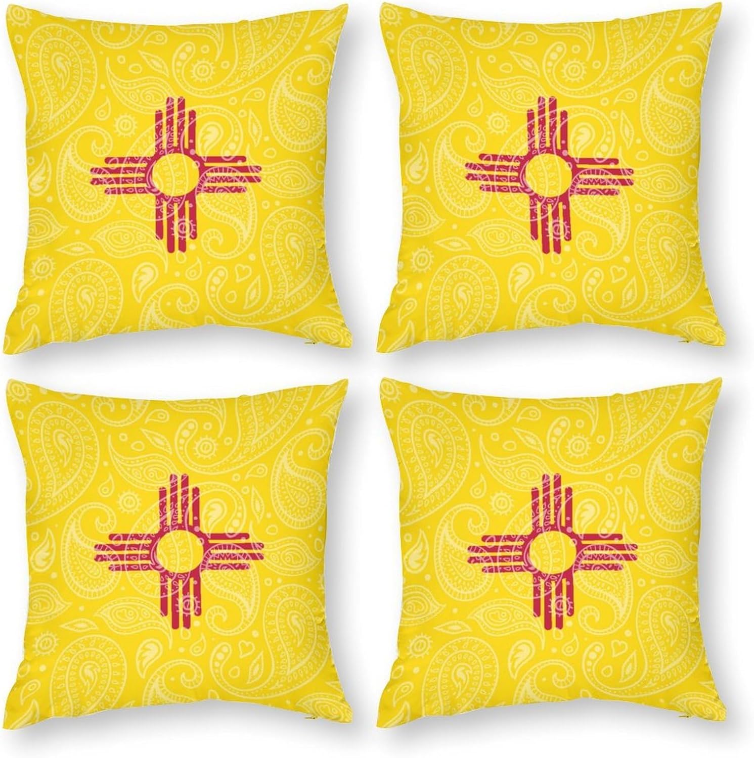 New Mexico State Flag Paisley Pattern Printed Throw Pillow Case 4 Pcs Soft Pillowcases Pillows Covers Sofa Bed Decor 12/14/16/17/18/20/22/24/32 Inches
